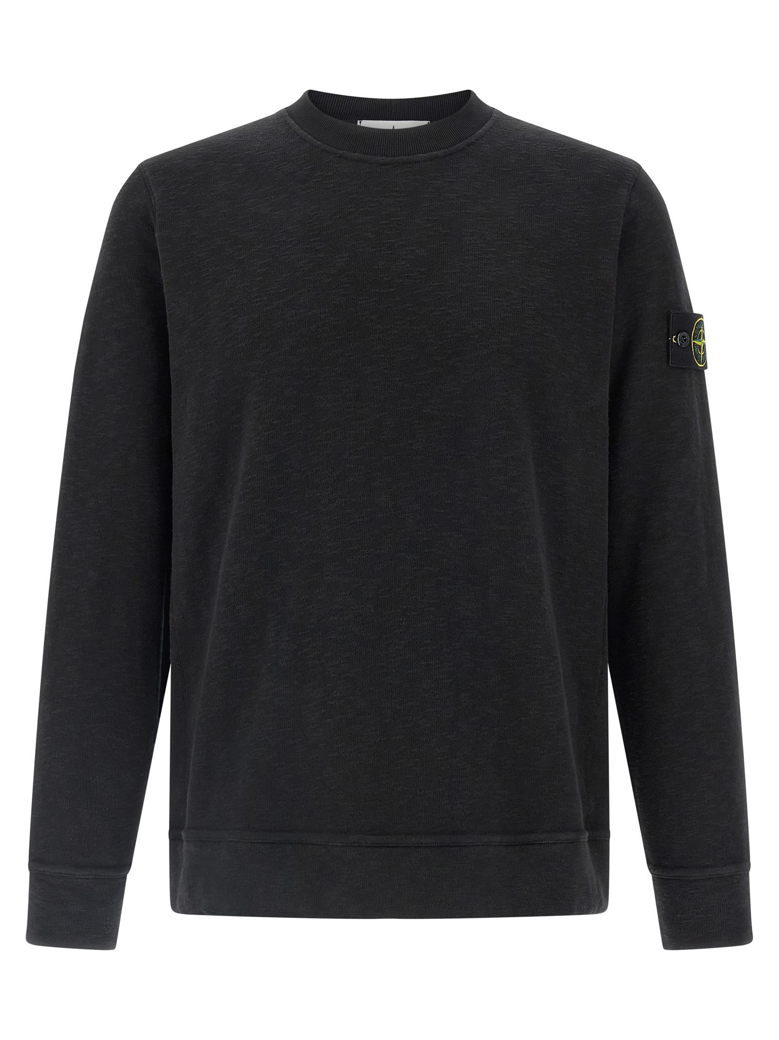 Stone Island Organic Cotton Crew Neck Sweater With English Ribs Knitwear Blue In Black