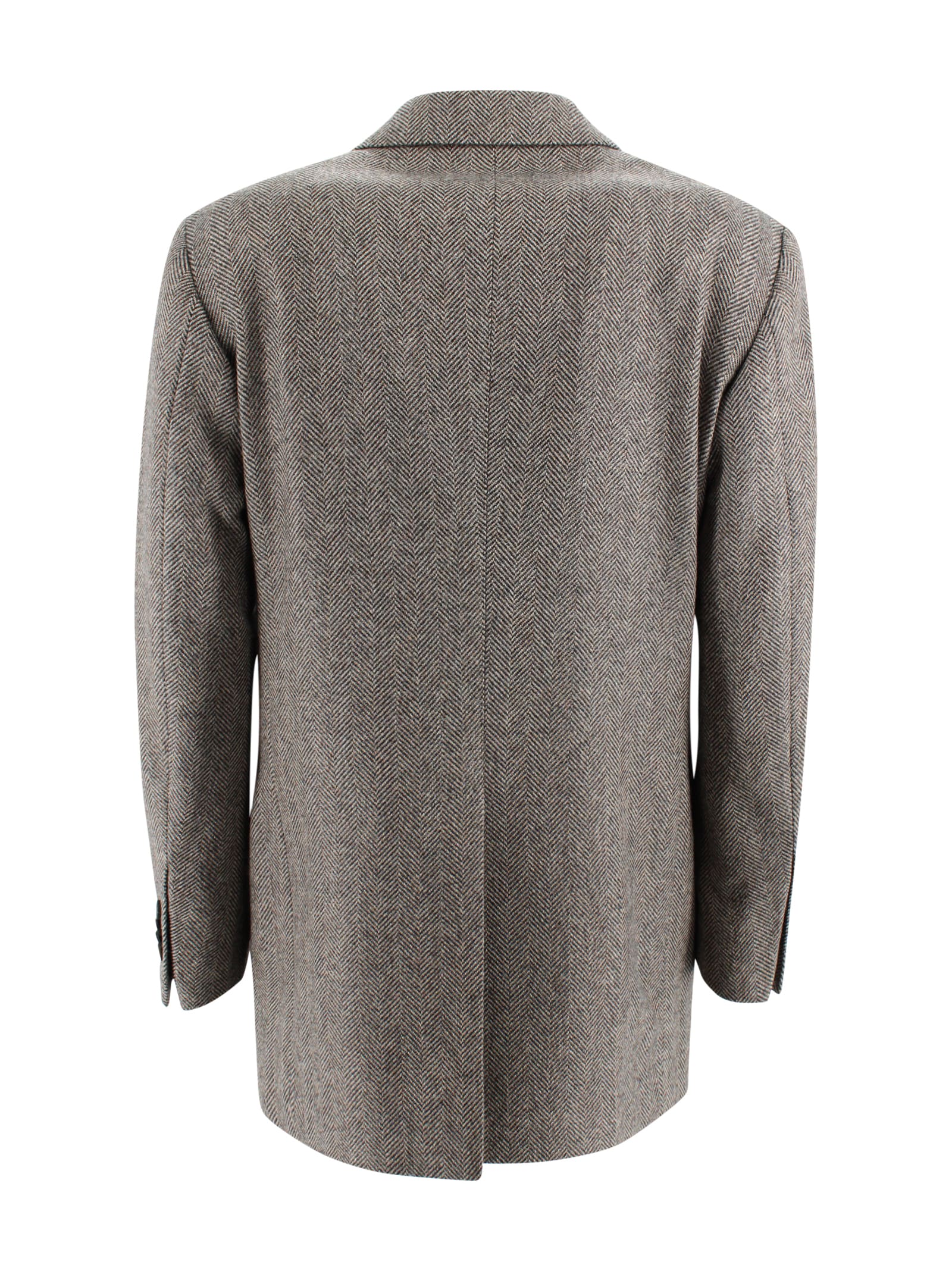 Tagliatore Double-breasted Jacket In Gray Herringbone Wool. In Gray