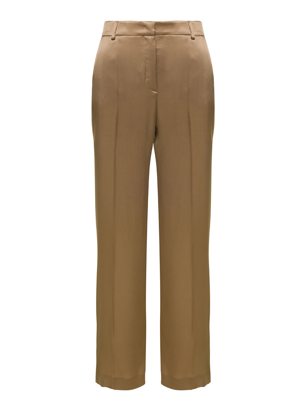 Light Brown Straight Medium Waist Pants In Silk Blend Woman