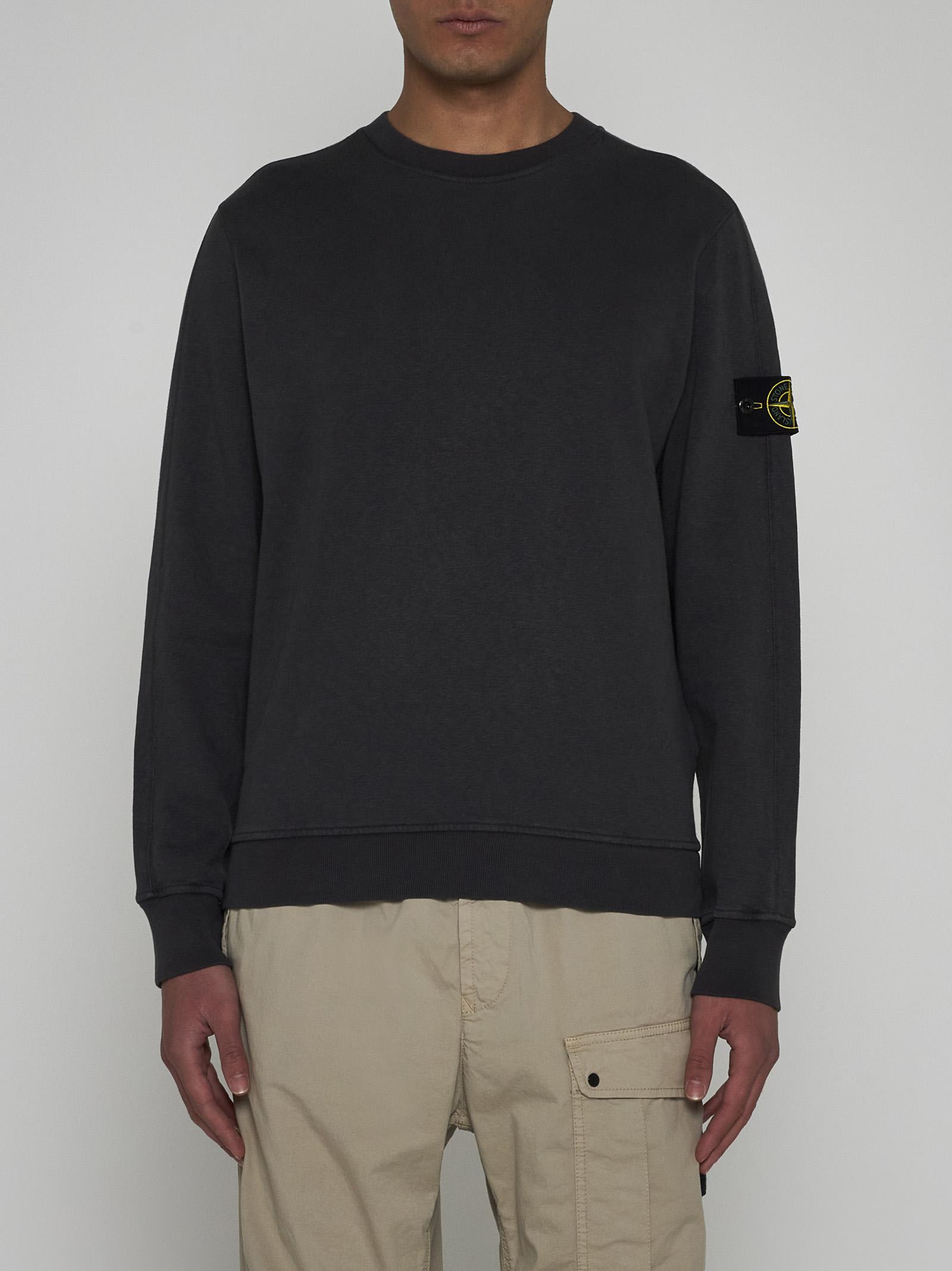 Shop Stone Island Cotton Sweatshirt In Charcoal
