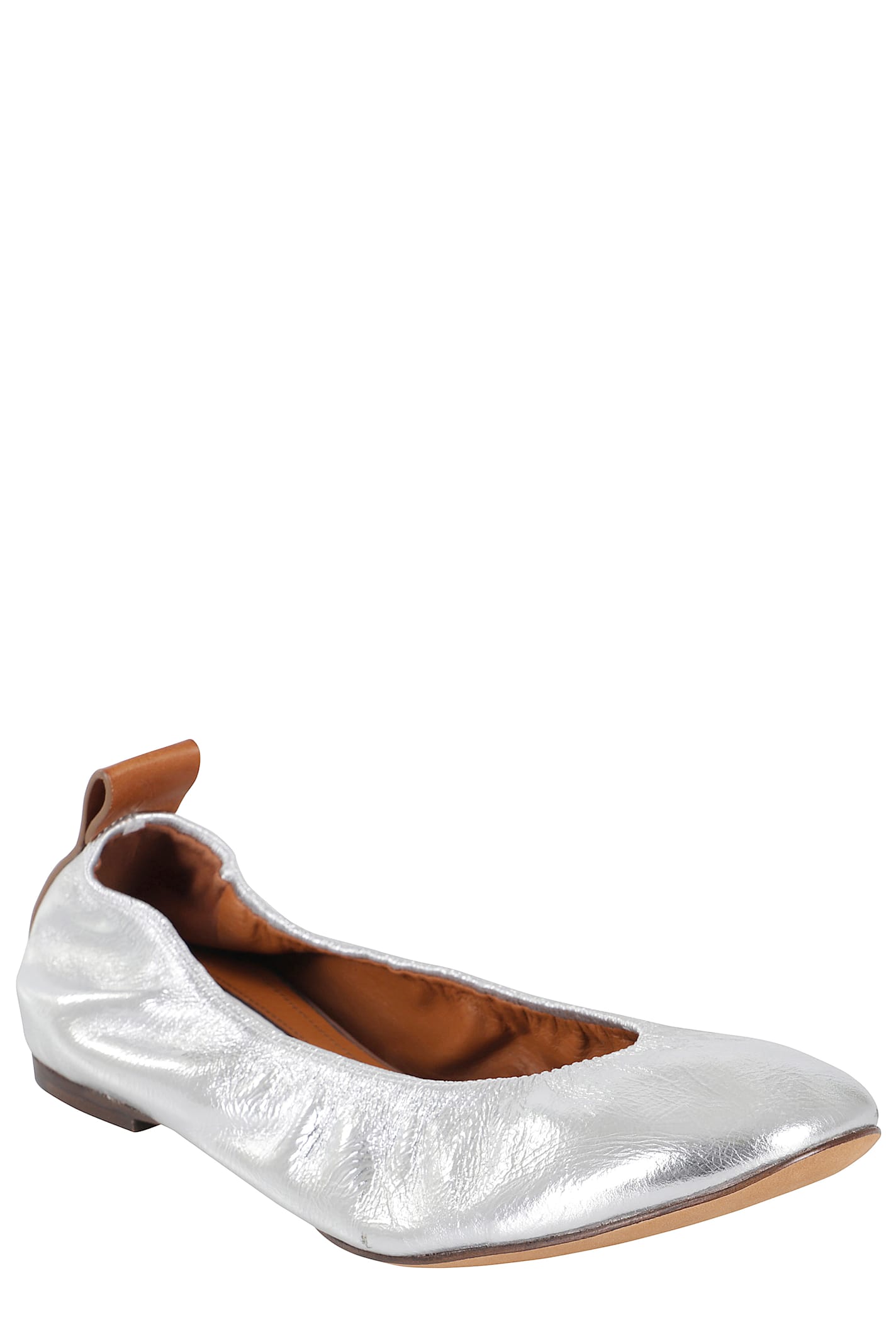 Lanvin Silver Leather Ballet Shoes In Silver