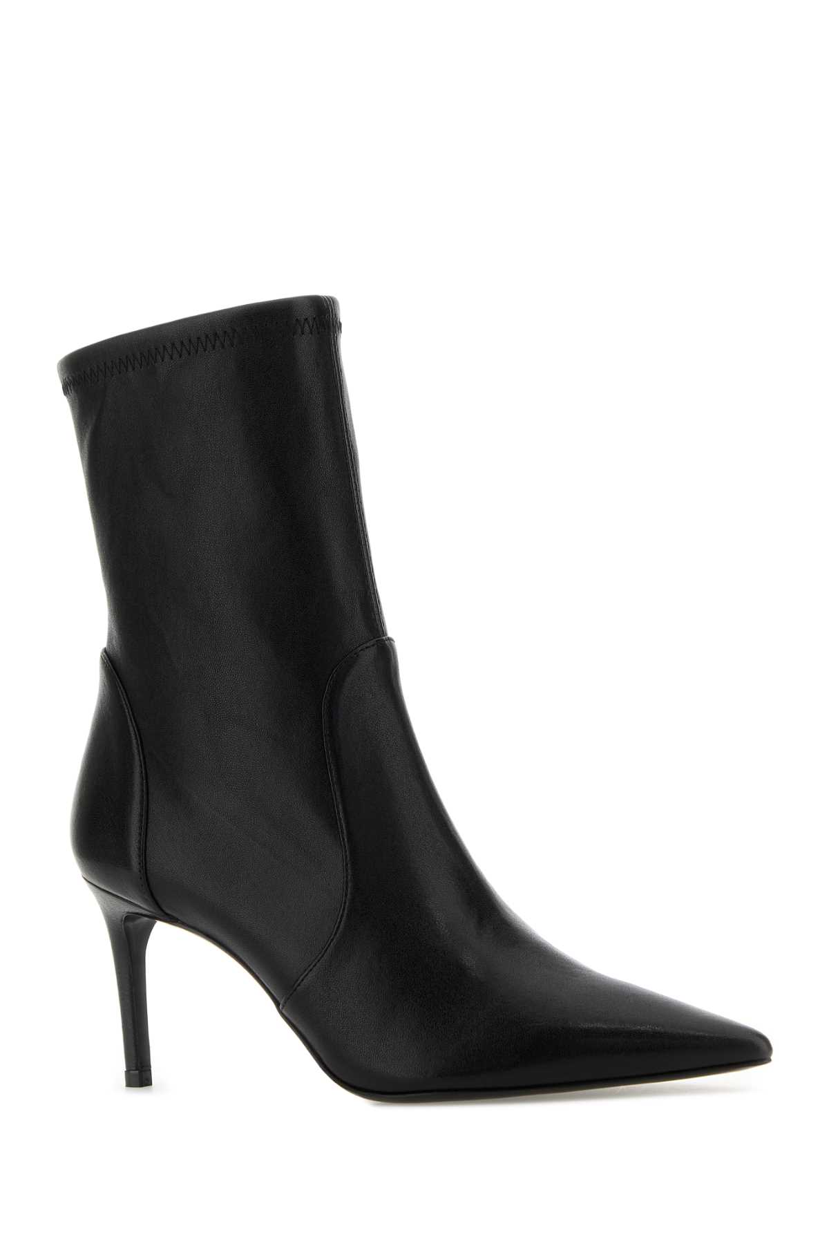 Stuart Weitzman Black Leather Stuart Power Ankle Boots In Animal Print