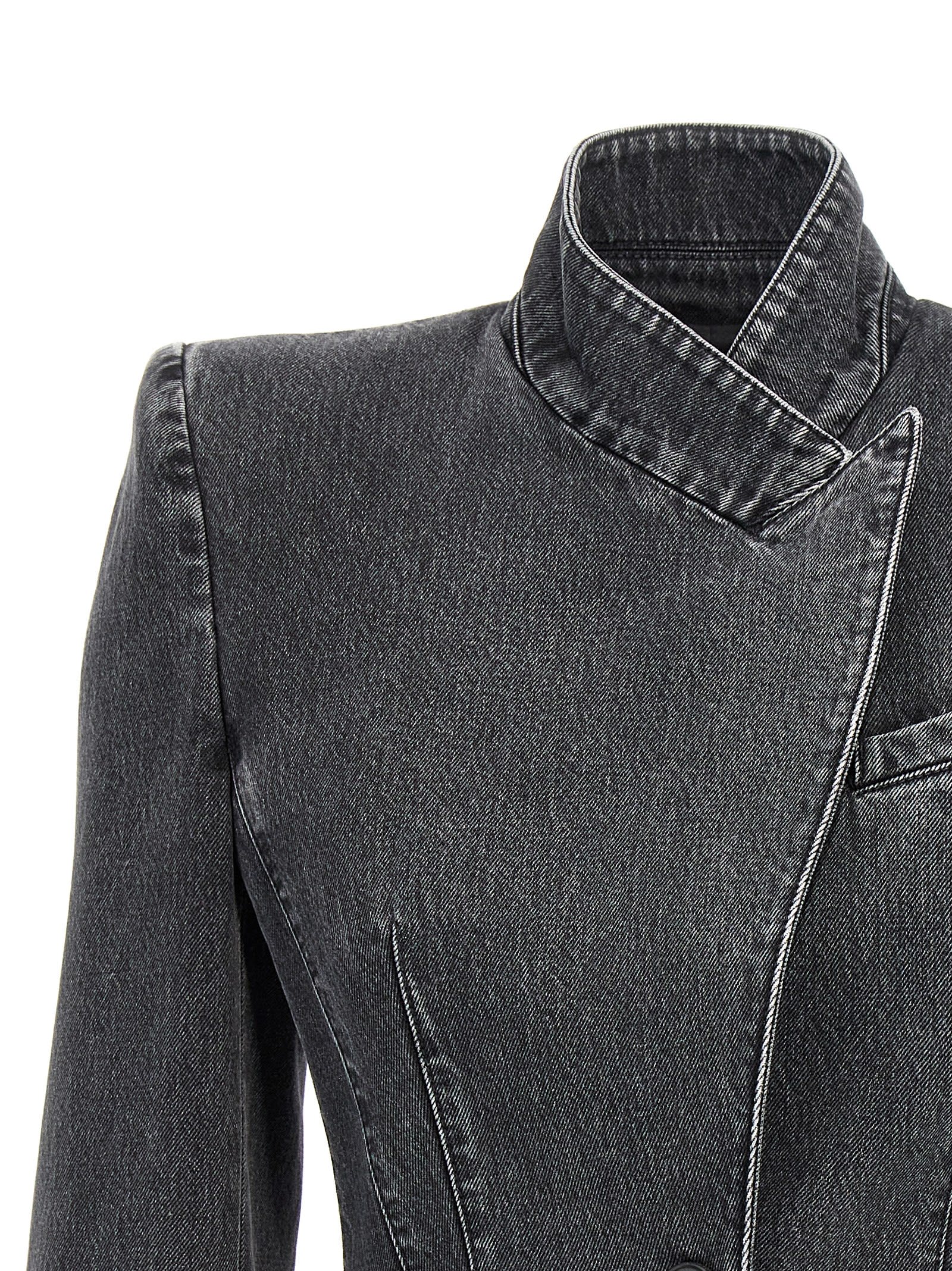 Shop Alexander Mcqueen Deconstructed Denim Blazer In Black