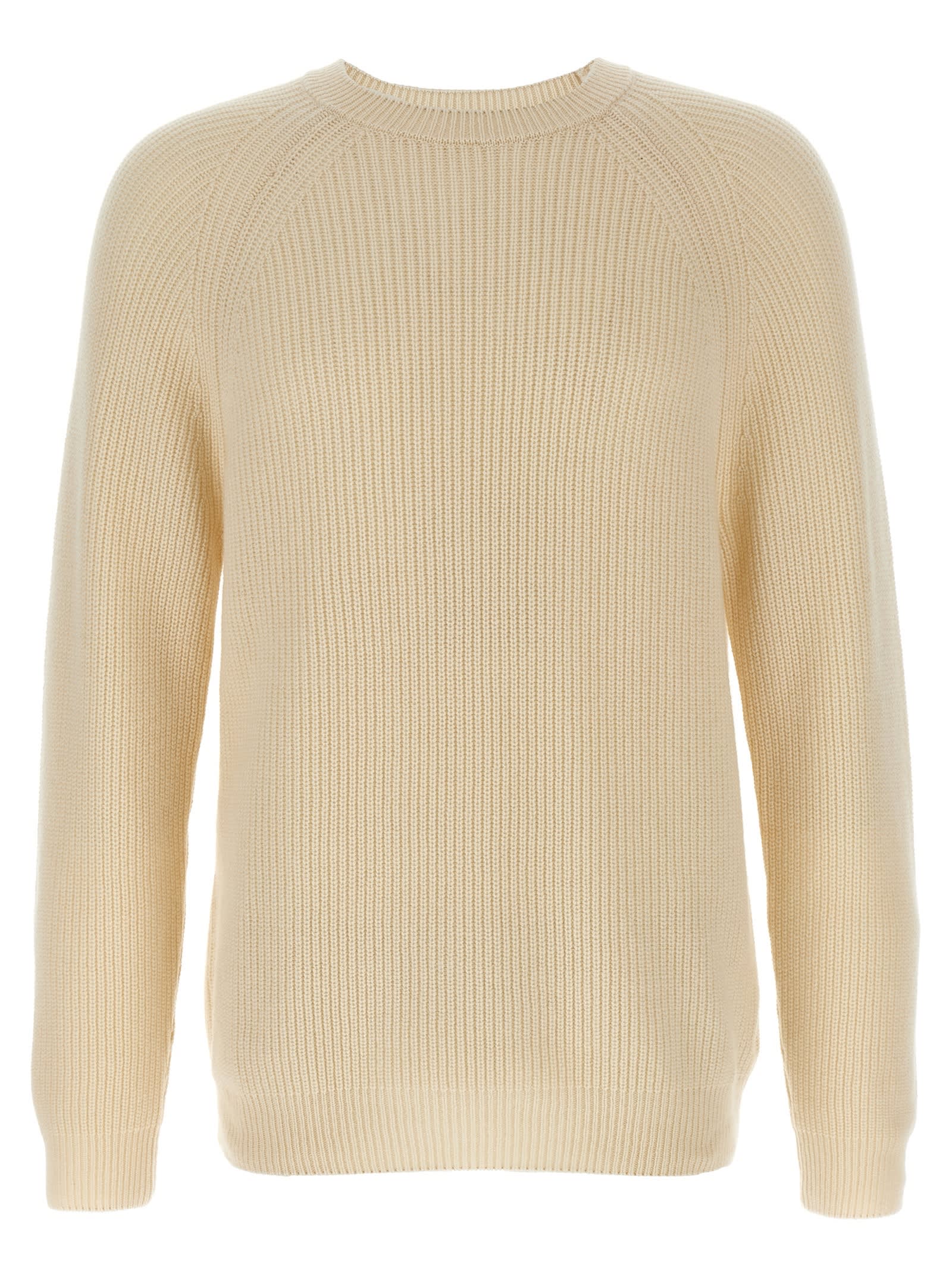 Zanone Ribbed Cashmere Sweater With Crew Neck And Cuffed Sleeves In Neutral