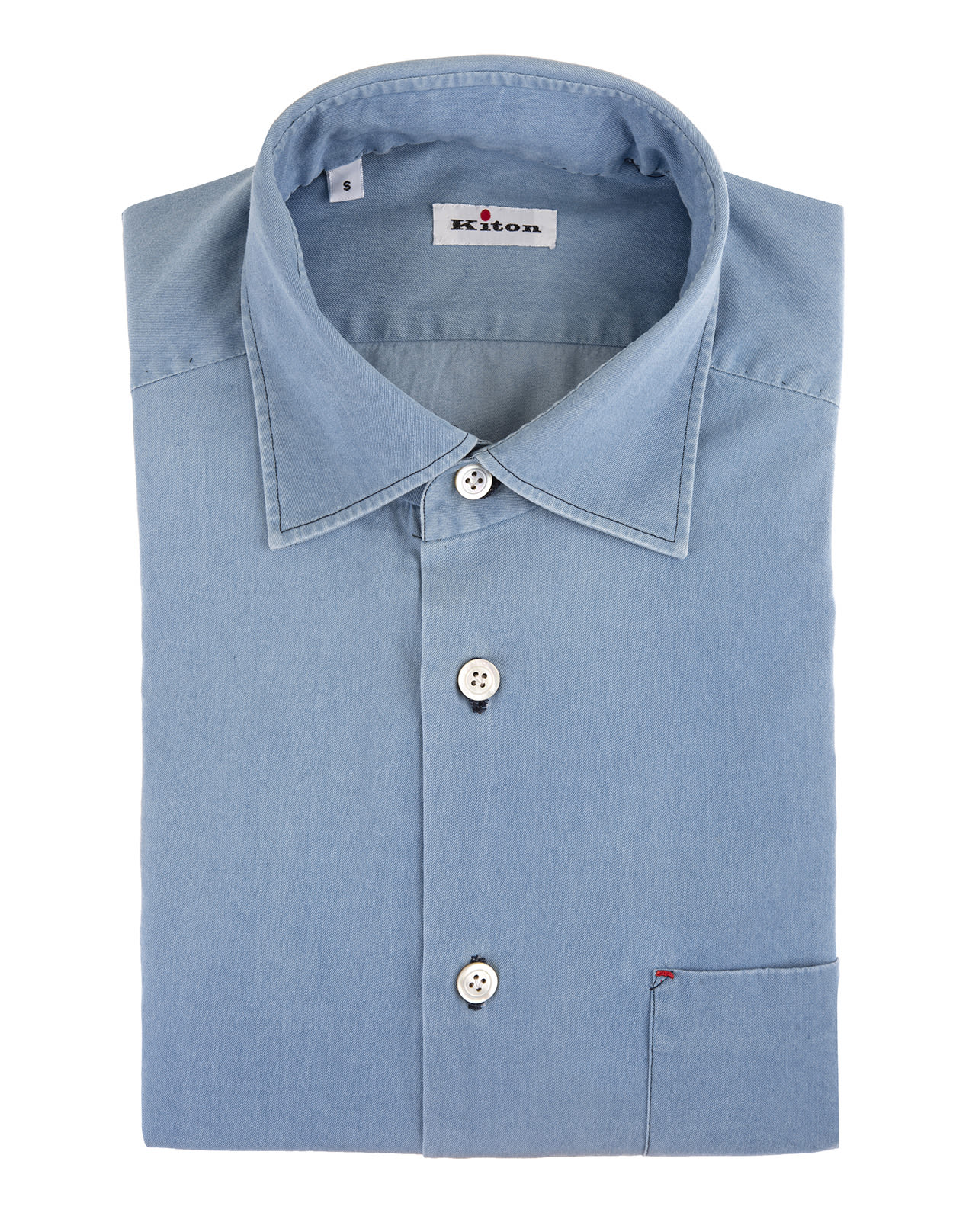 Kiton Man Regular Fit Shirt In Light Blue Oxford Cotton