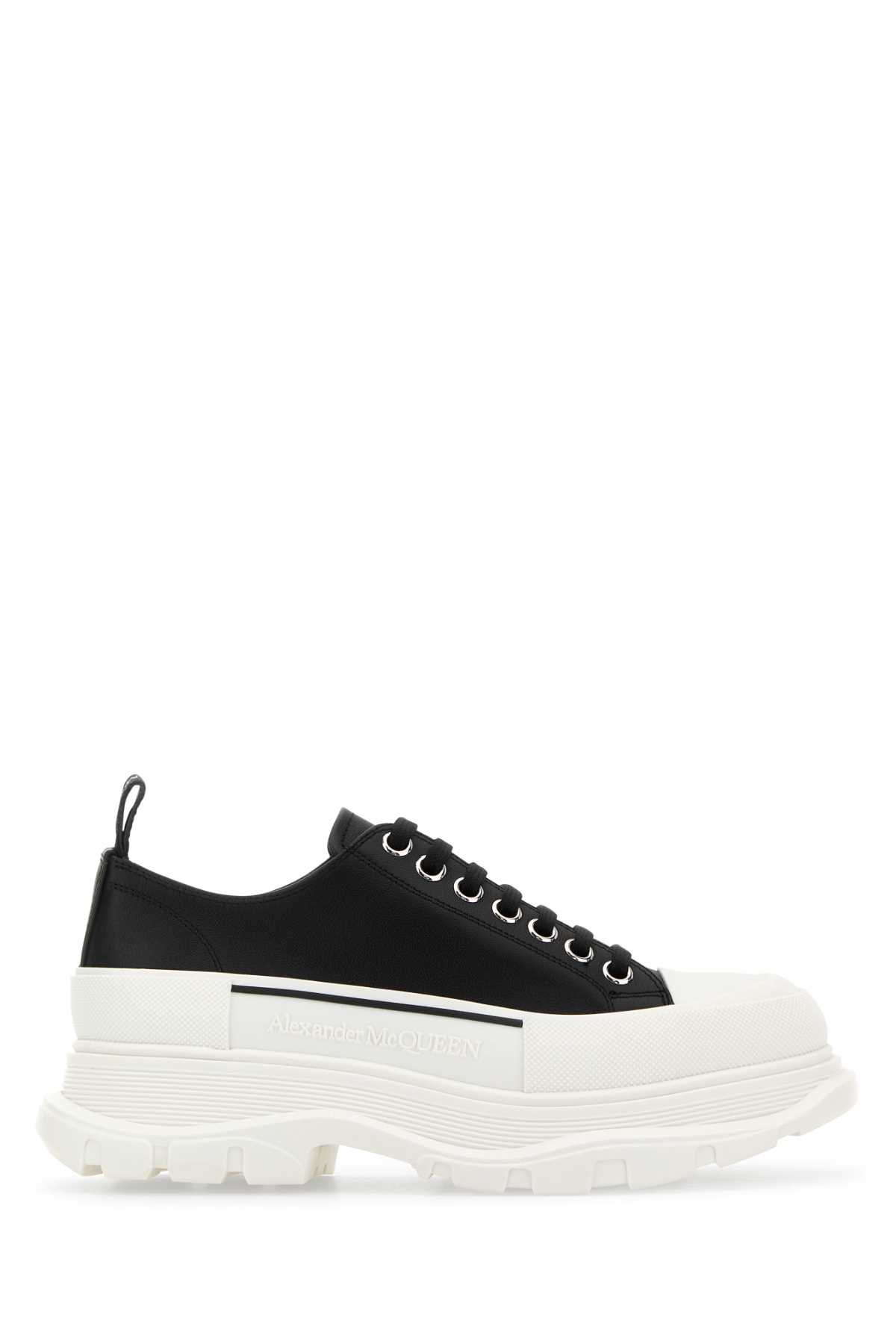 Black Nappa Leather Tread Slick Sneakers