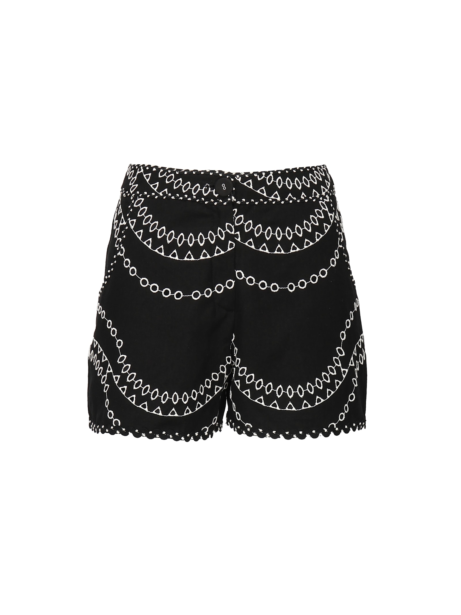 Charo Ruiz Drea Embroidered Cotton Linen Short In Black In Black