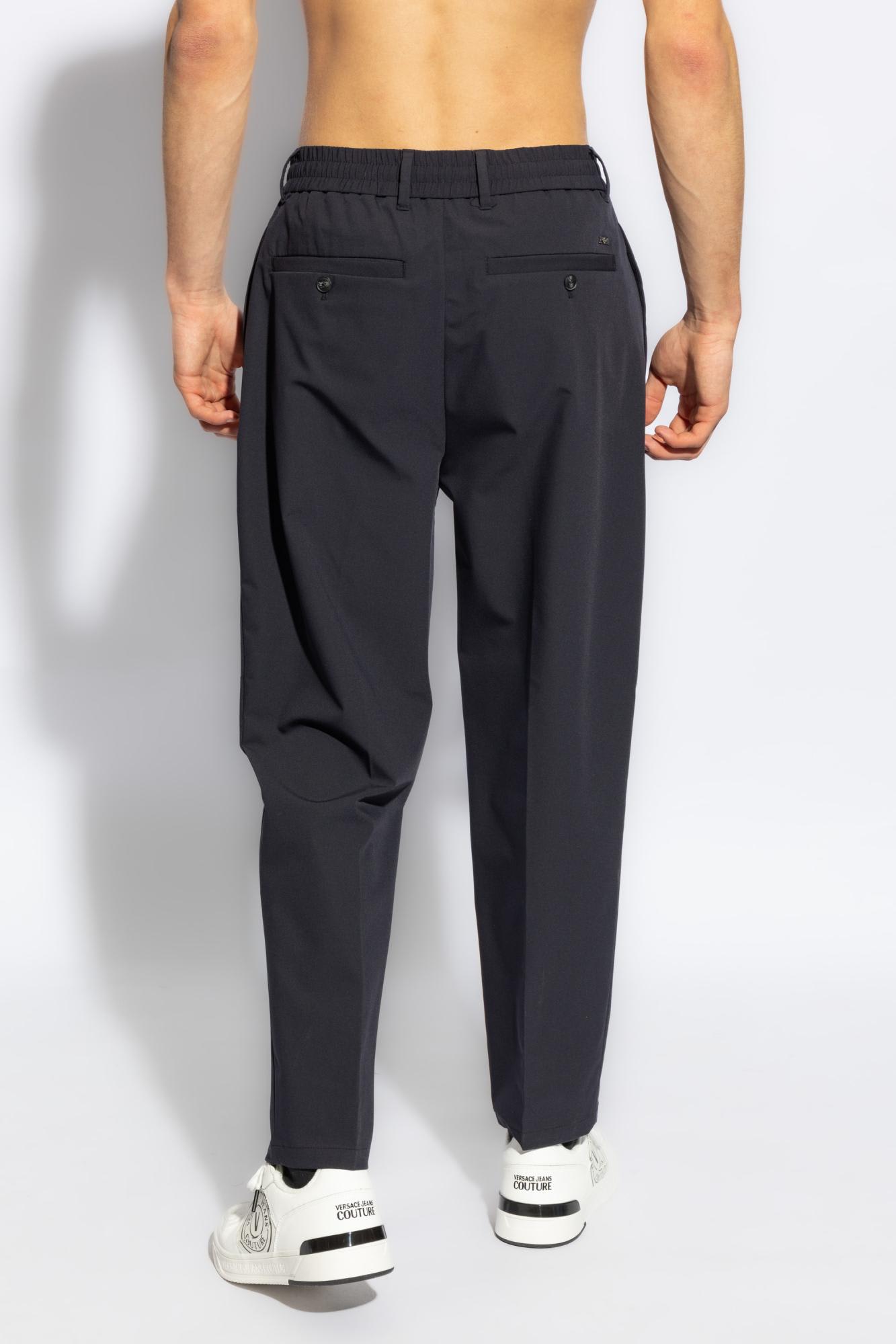 Shop Emporio Armani Trousers With Stitching On The Legs In Iconico 0920 Blu Navy Ea