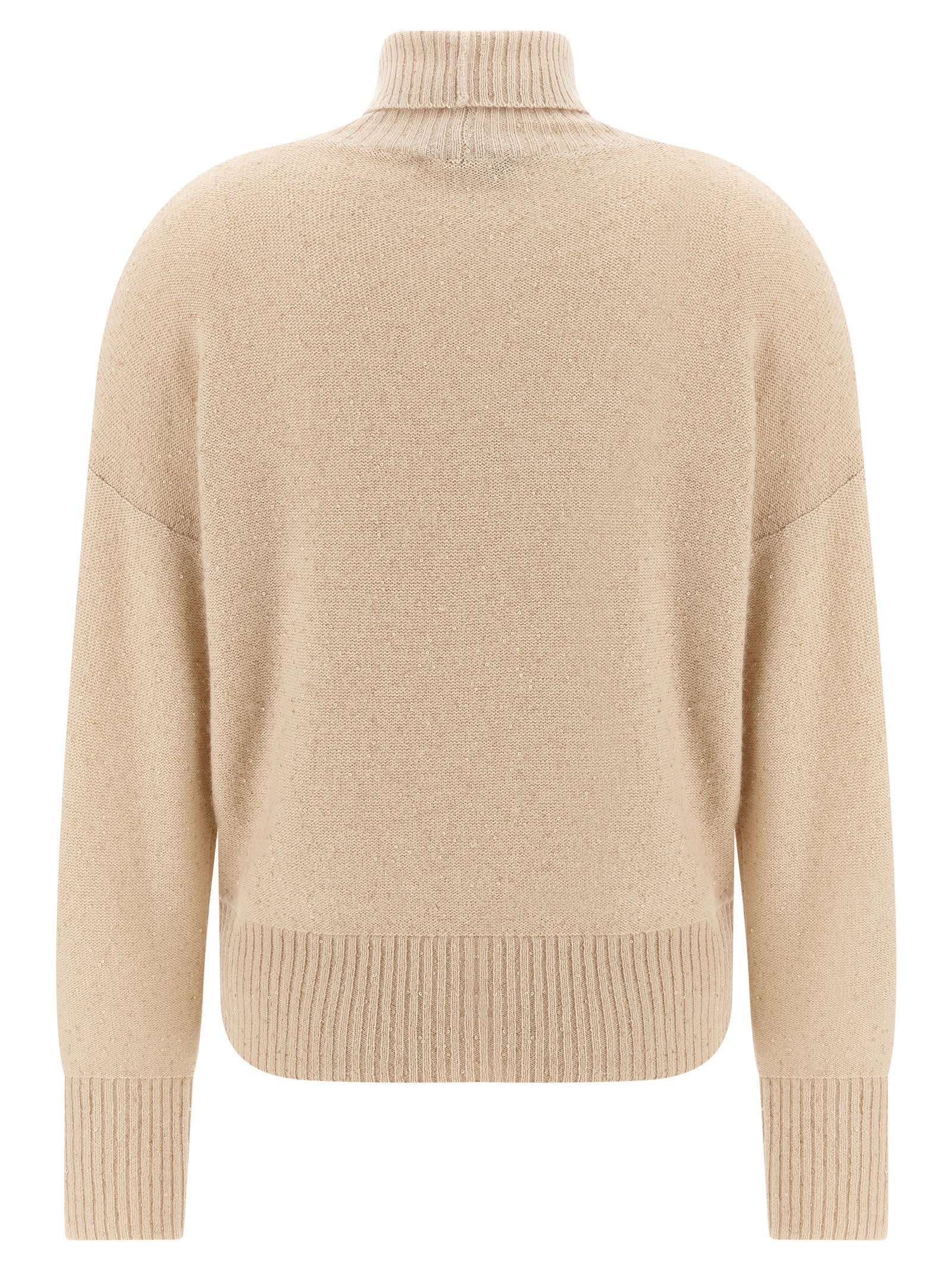 Fabiana Filippi Sequin Turtleneck Sweater Sweaters And Cardigans Beige In Nude