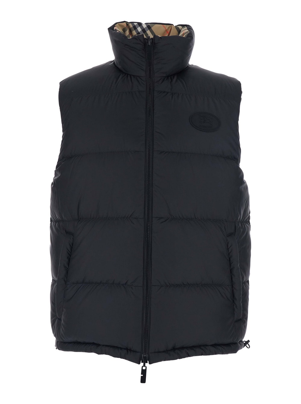 Burberry Beige Sleeveless Reversible Down Jacket With High Neck And All-over Check Motif In Tech Fabric Man In Multi