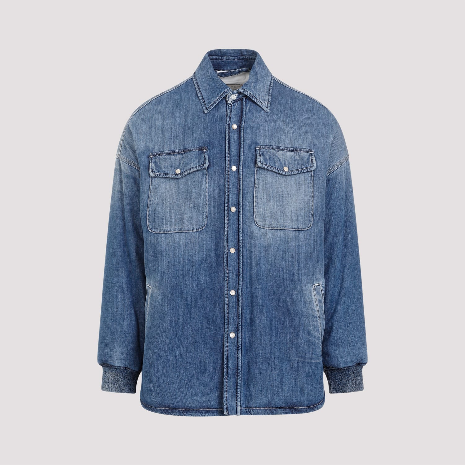 Shop Alexander Mcqueen Quilted Denim Shirt In Blue Washed