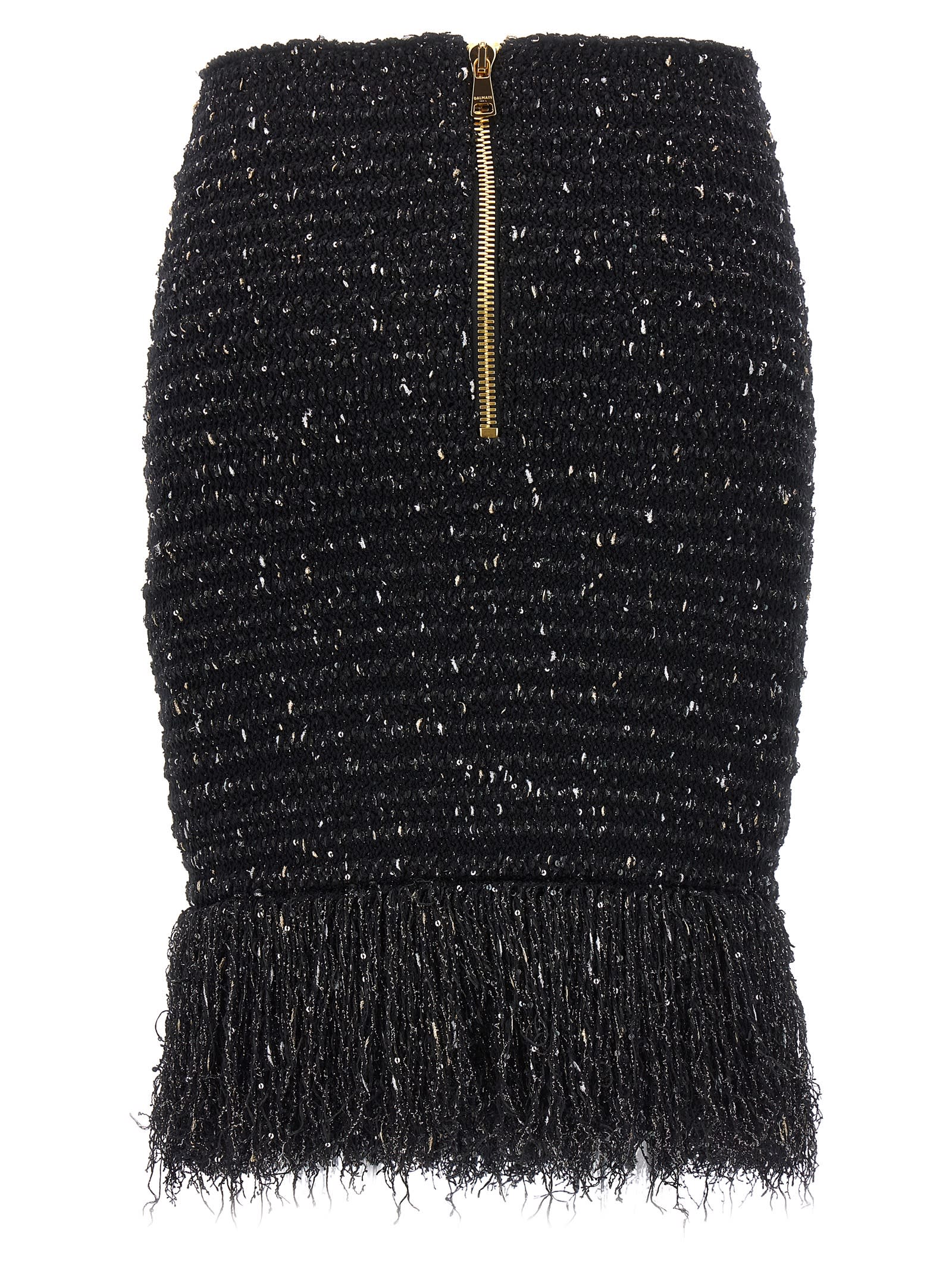 Shop Balmain Tweed Skirt In Ead Noir Or