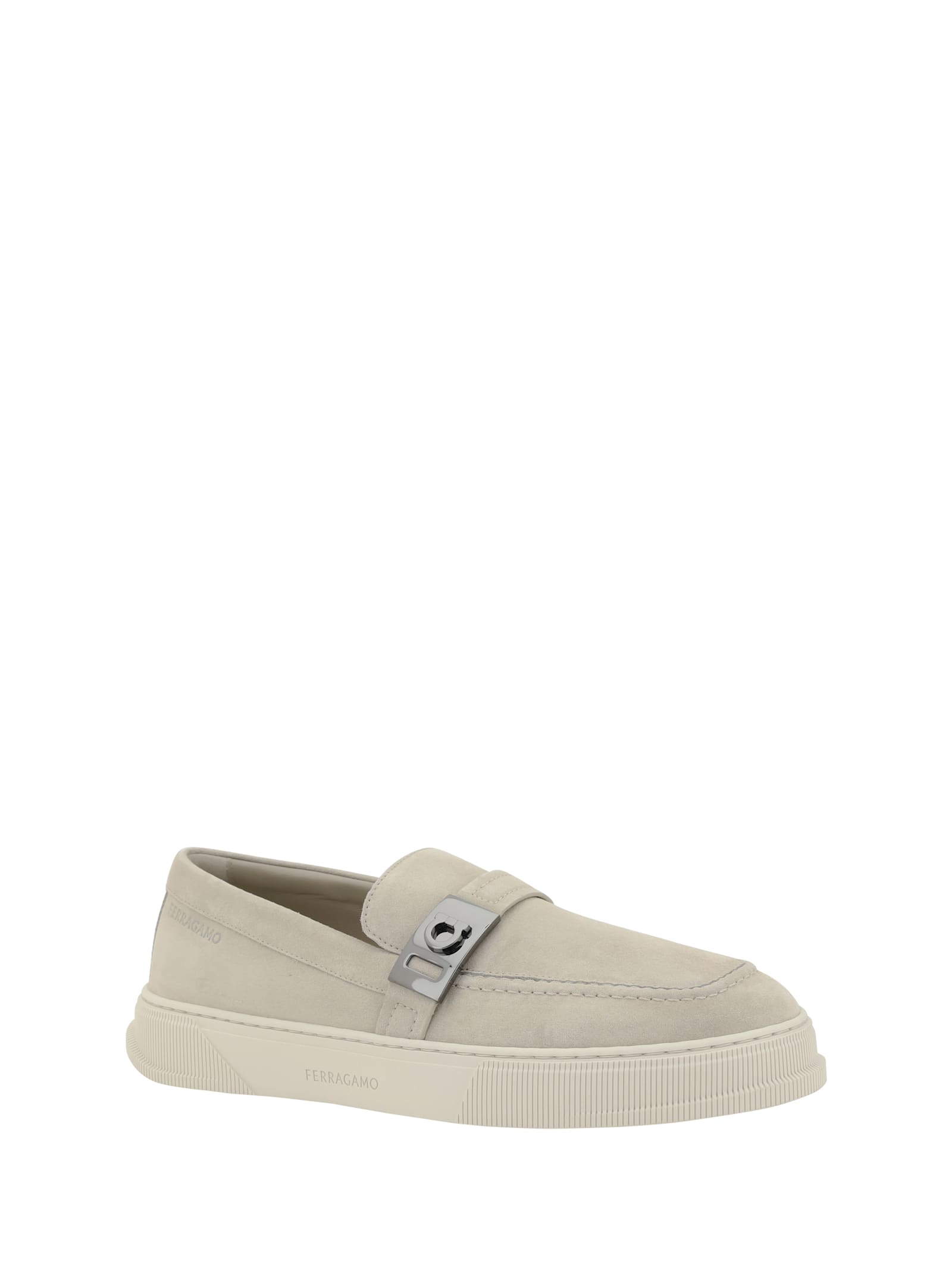 Ferragamo Men Gancini Loafers In Beige/khaki