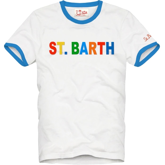 Mc2 Saint Barth Kids' Boy Cotton T-shirt With Multicolor Lettering In White