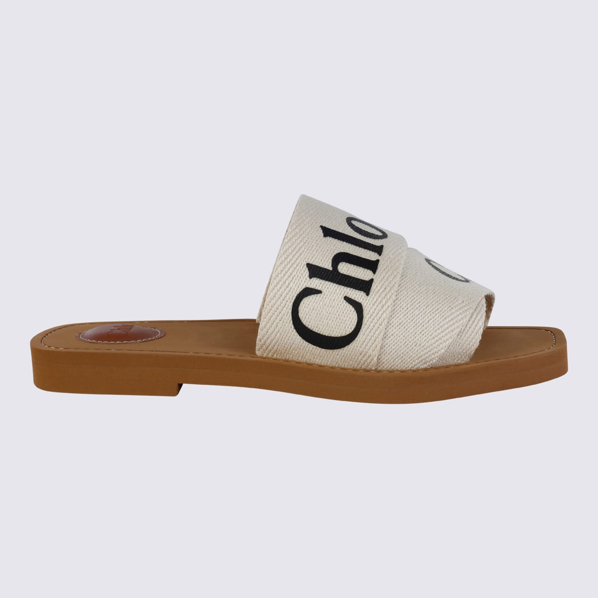 Chloé White Canvas Woody Flats