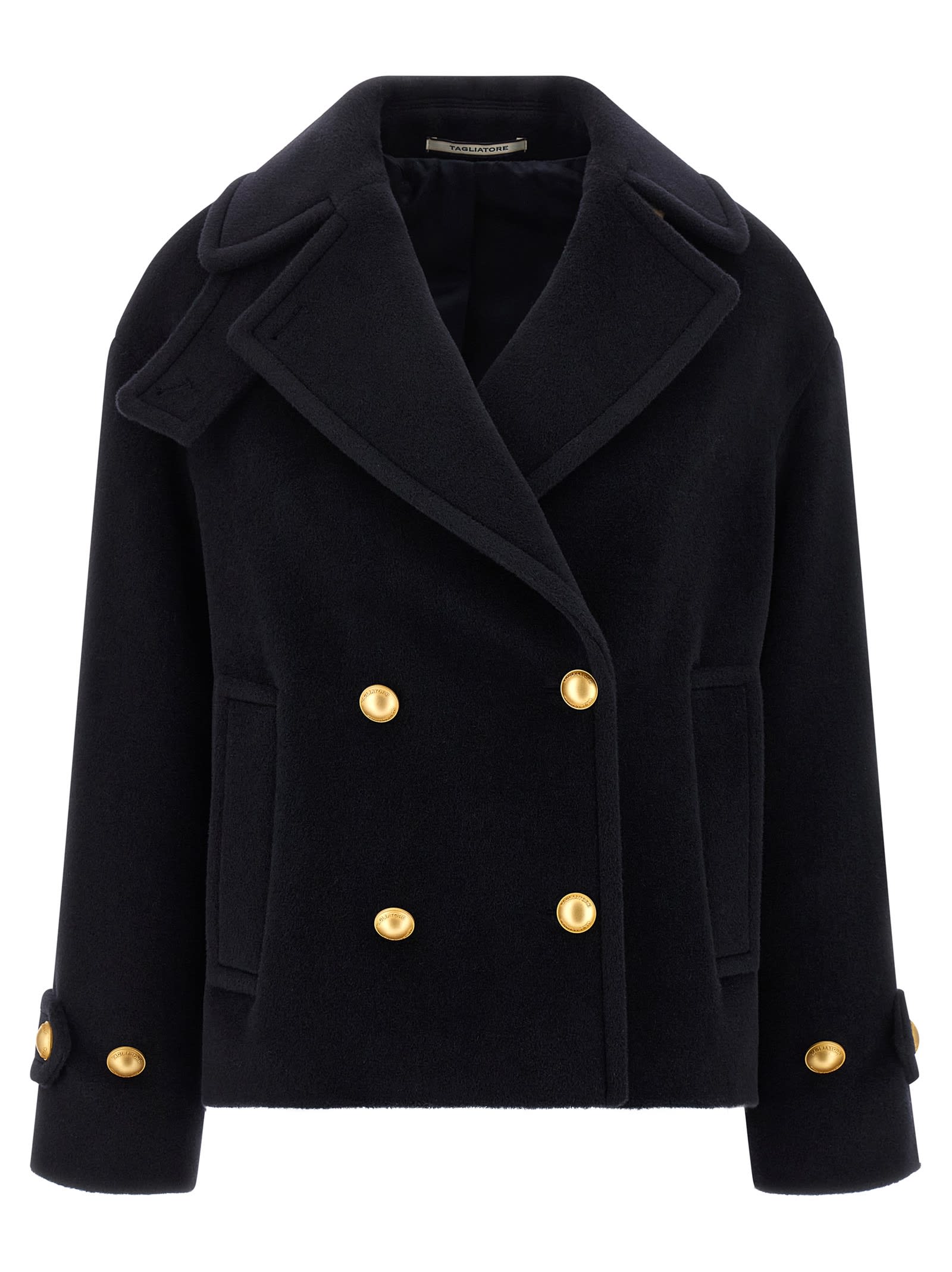 Tagliatore Double-breasted Coat Flap Pockets In Black