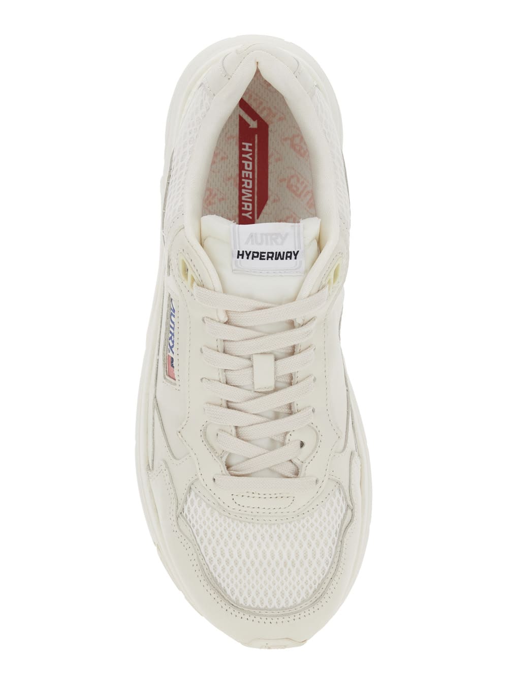 Autry Hyperway White Low Top Sneakers With Logo Patch On Tongue And Side In Tech Fabric Man In Neutral