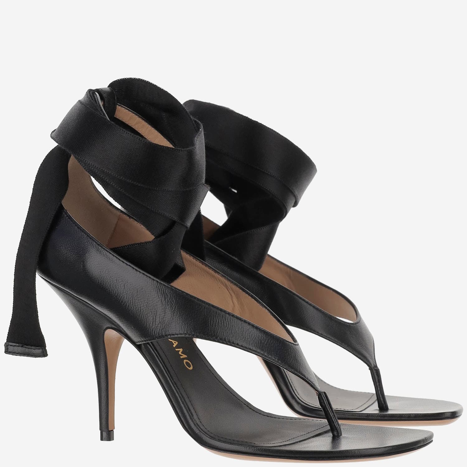 Shop Ferragamo Leather Sandal With Heel In Black
