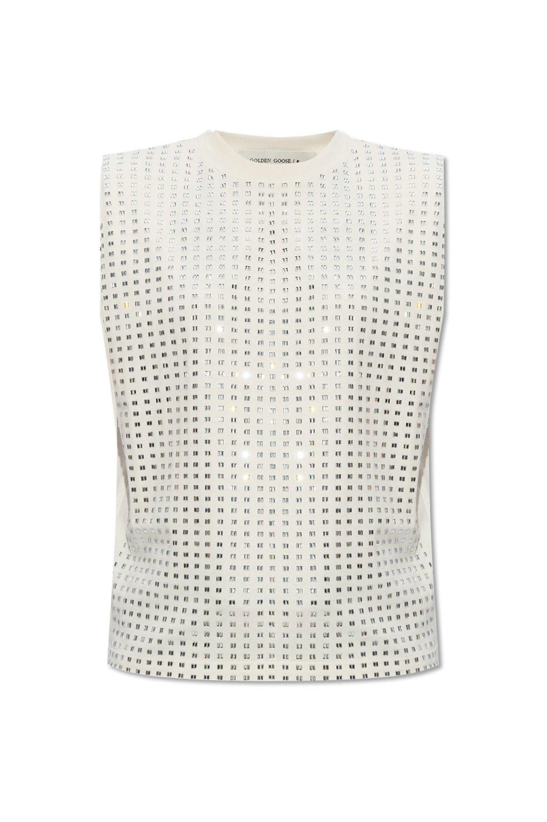 Shop Golden Goose Embellished Sleeveless Top In Bianco