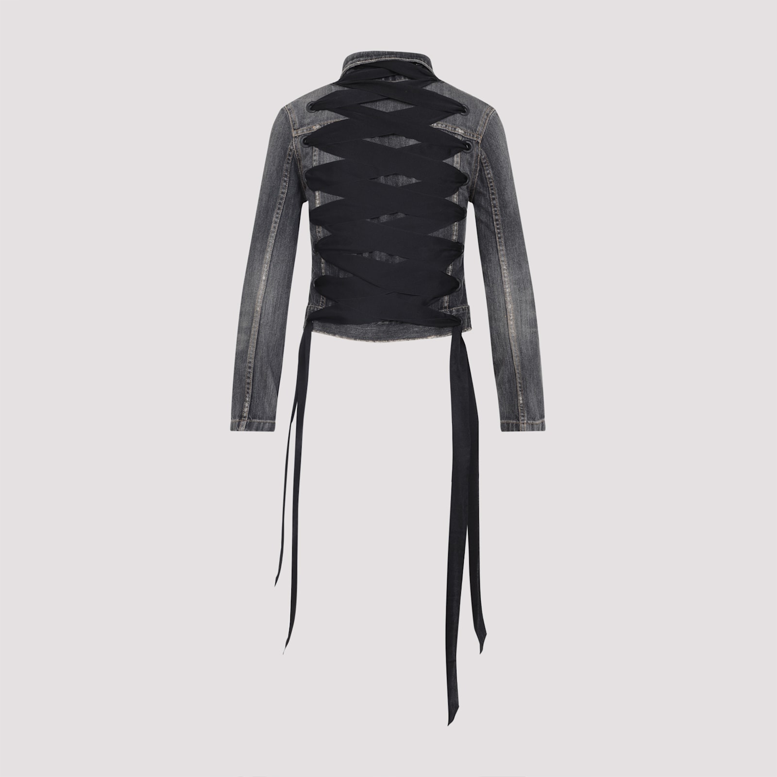 Balenciaga Dark Grey Denim Jacket With Laces In Gray