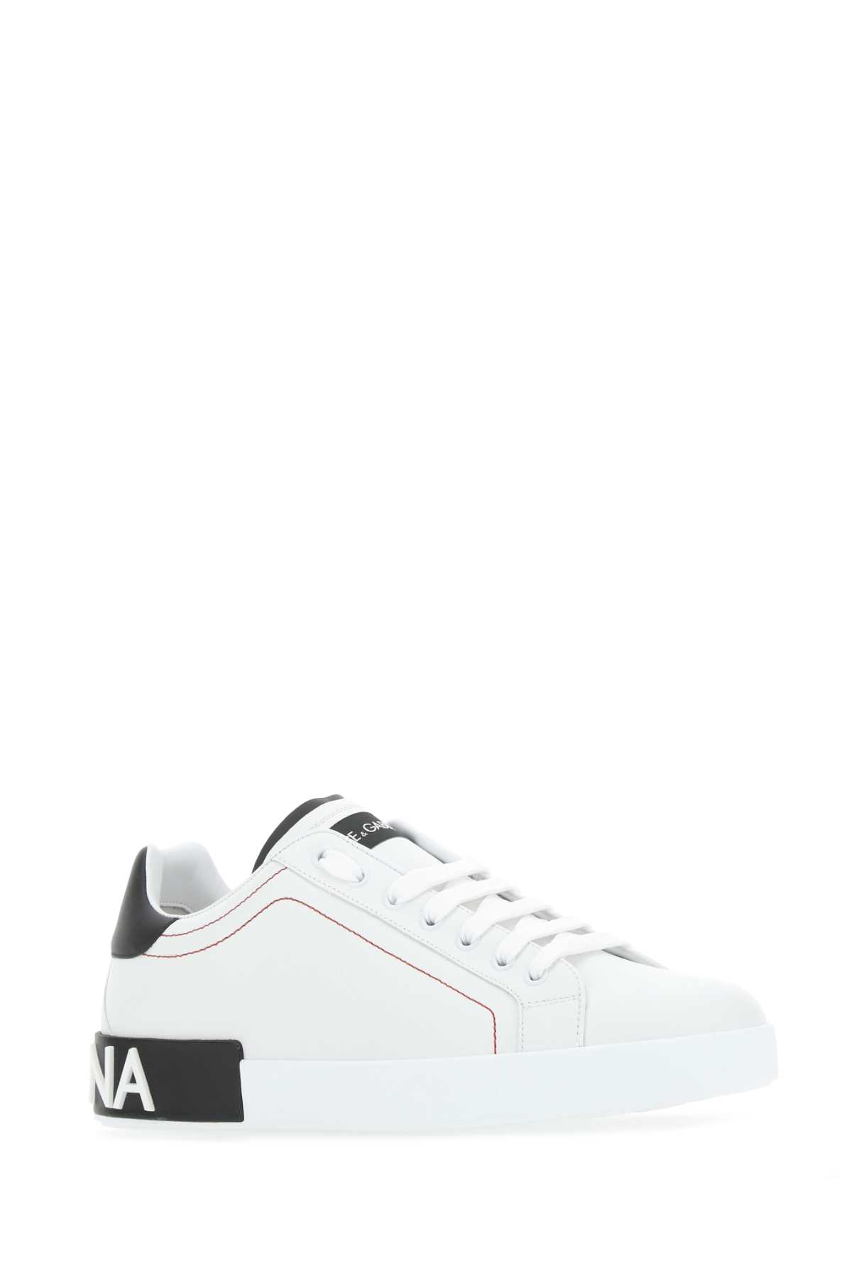 Dolce & Gabbana White Nappa Leather Portofino Sneakers In Bianconero