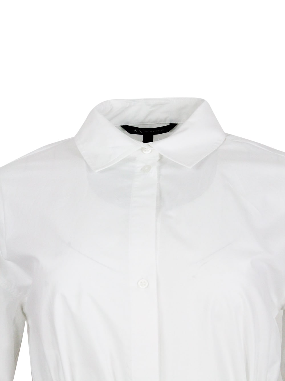 Shop Armani Collezioni Dress Made Of Soft Cotton With Long Sleeves, With Button Closure On The Front And Belt. In White