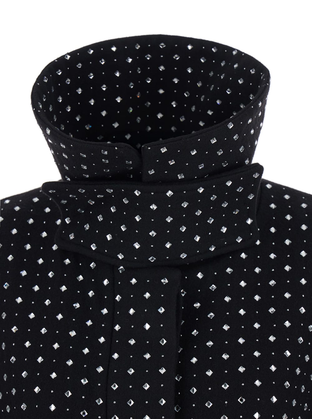 Pinko Paquita Black Rhinestoned Coat With Belt In Wool Blend Woman In Black