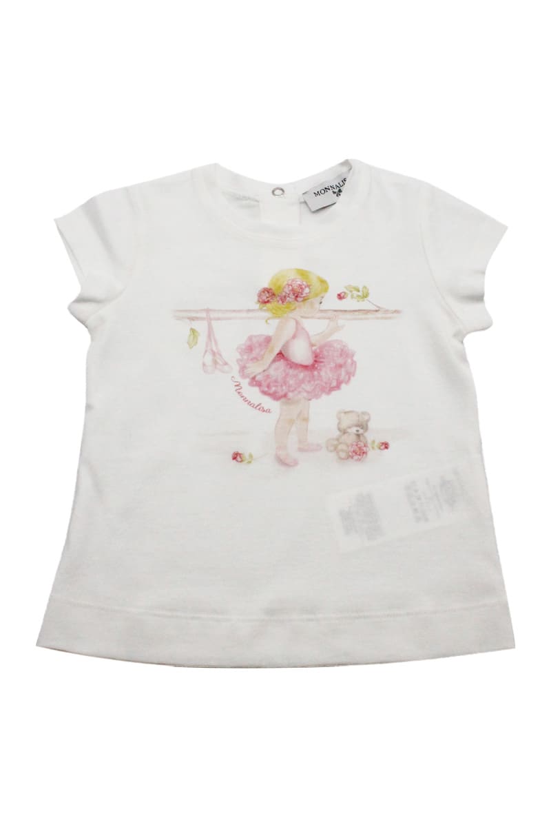 Monnalisa Short Sleeve Crew Neck T-shirt With Little Dancer Print