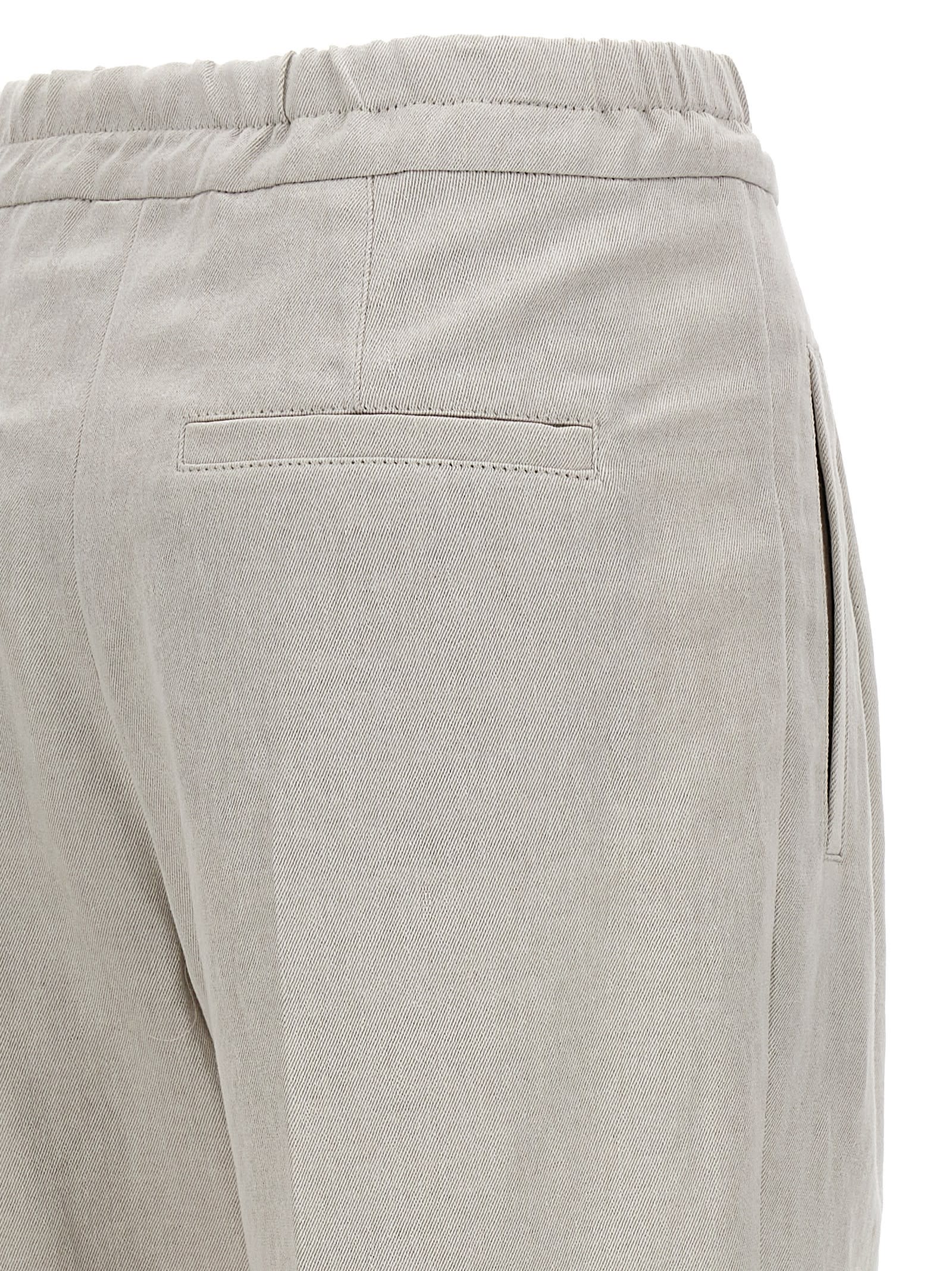 Shop Brunello Cucinelli Linen Cotton Trousers In Grey