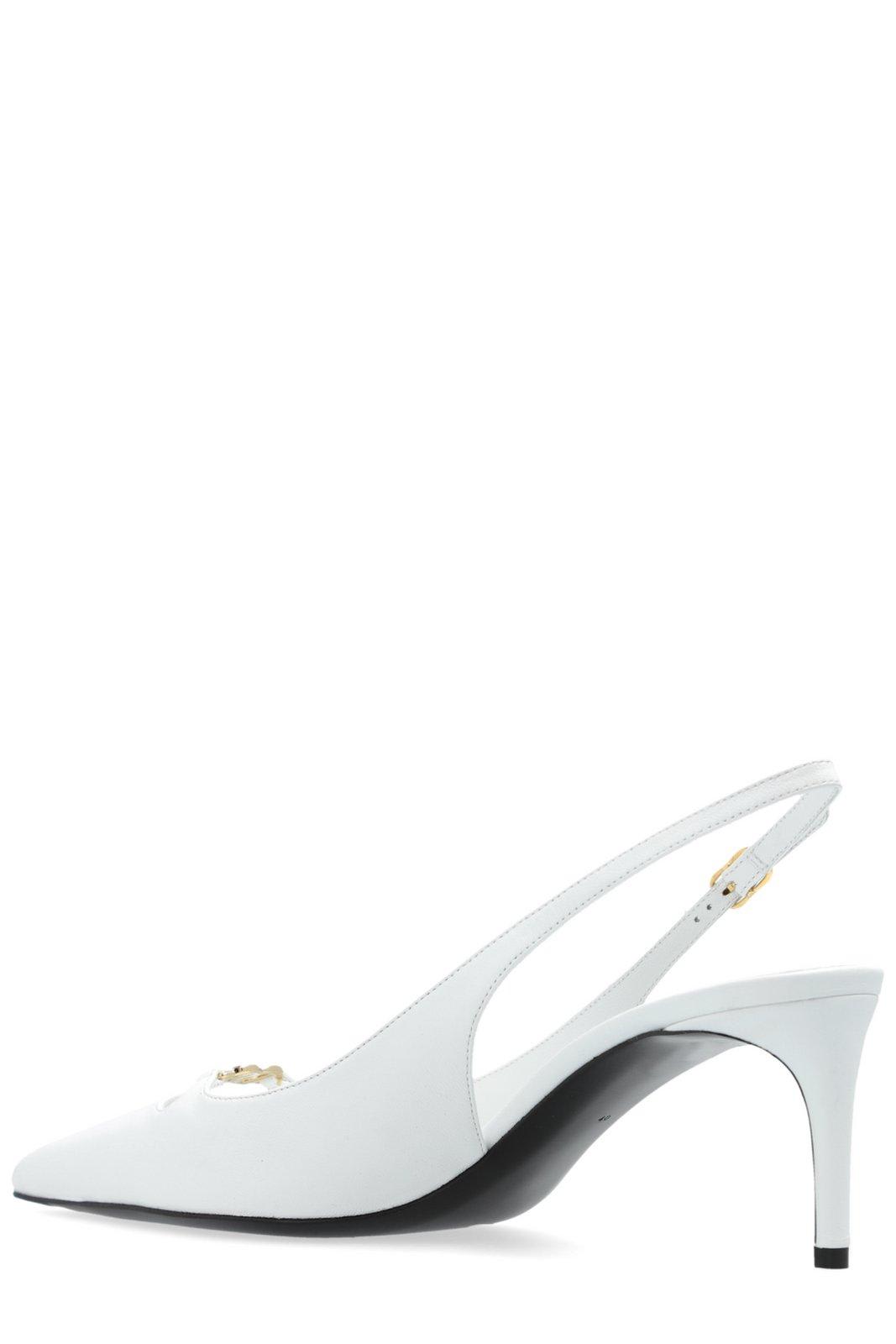 Shop Dolce & Gabbana Logo Plaque Slingback Pumps In White