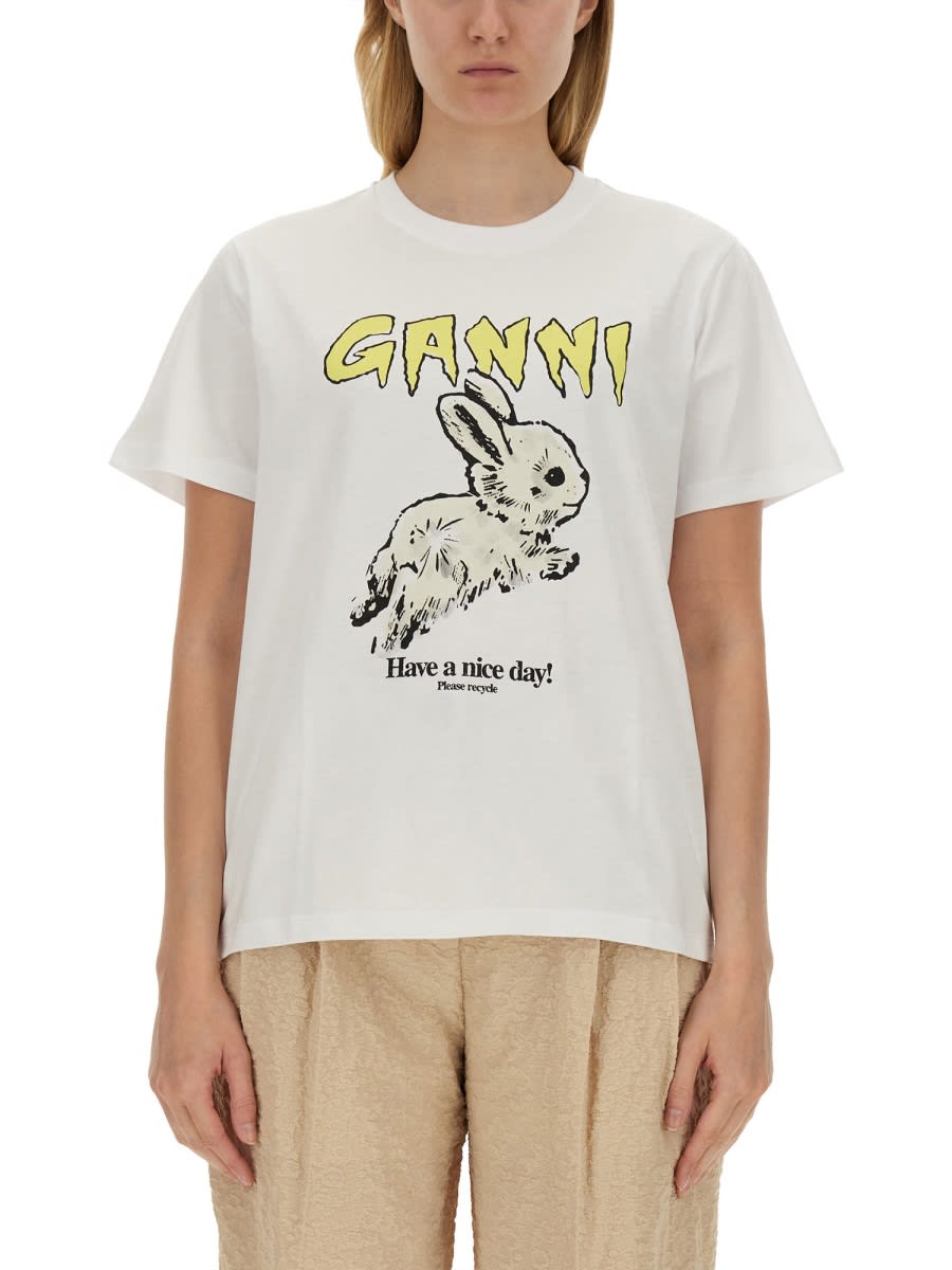 Shop Ganni Bunny T-shirt In White