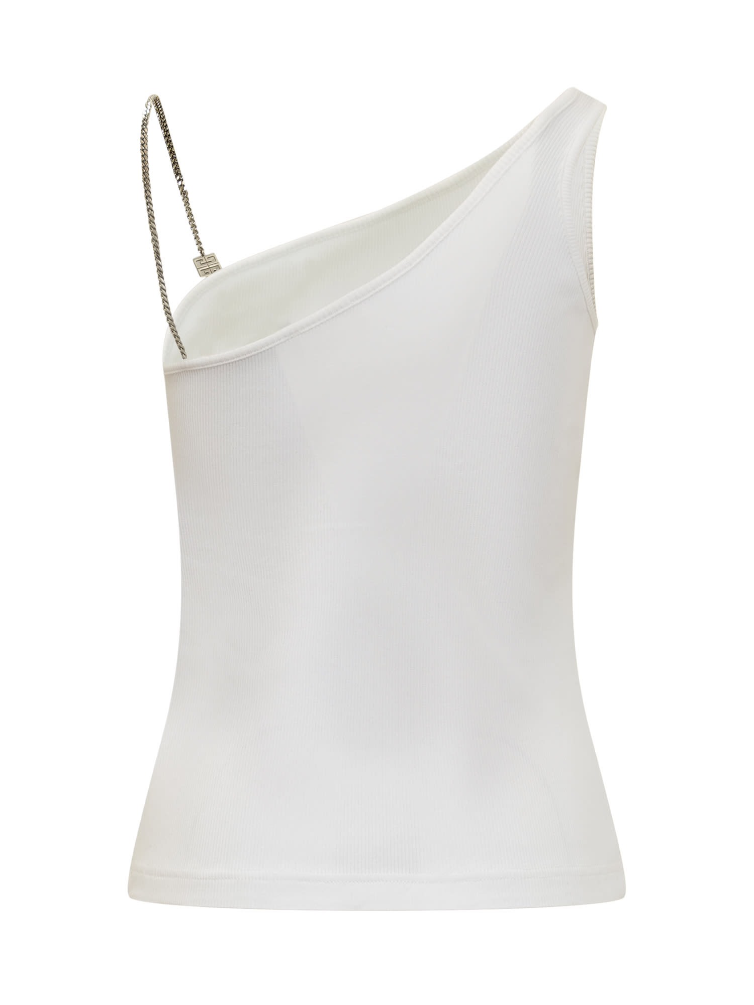 Shop Givenchy Asymmetrical Cotton Top With Chain In White