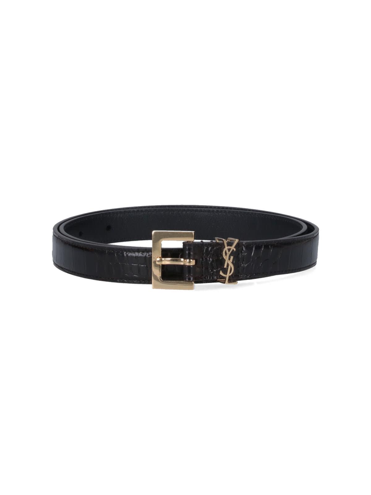 Saint Laurent Cassandre Thin Belt In Black