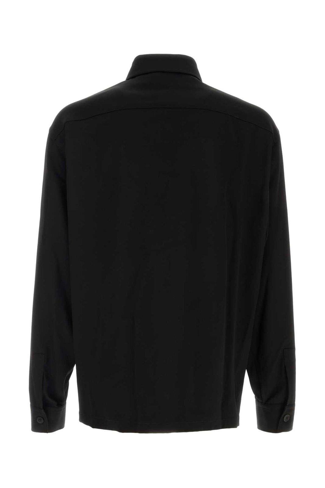 Shop Balmain Logo Patch Buttoned Shirt In Nero