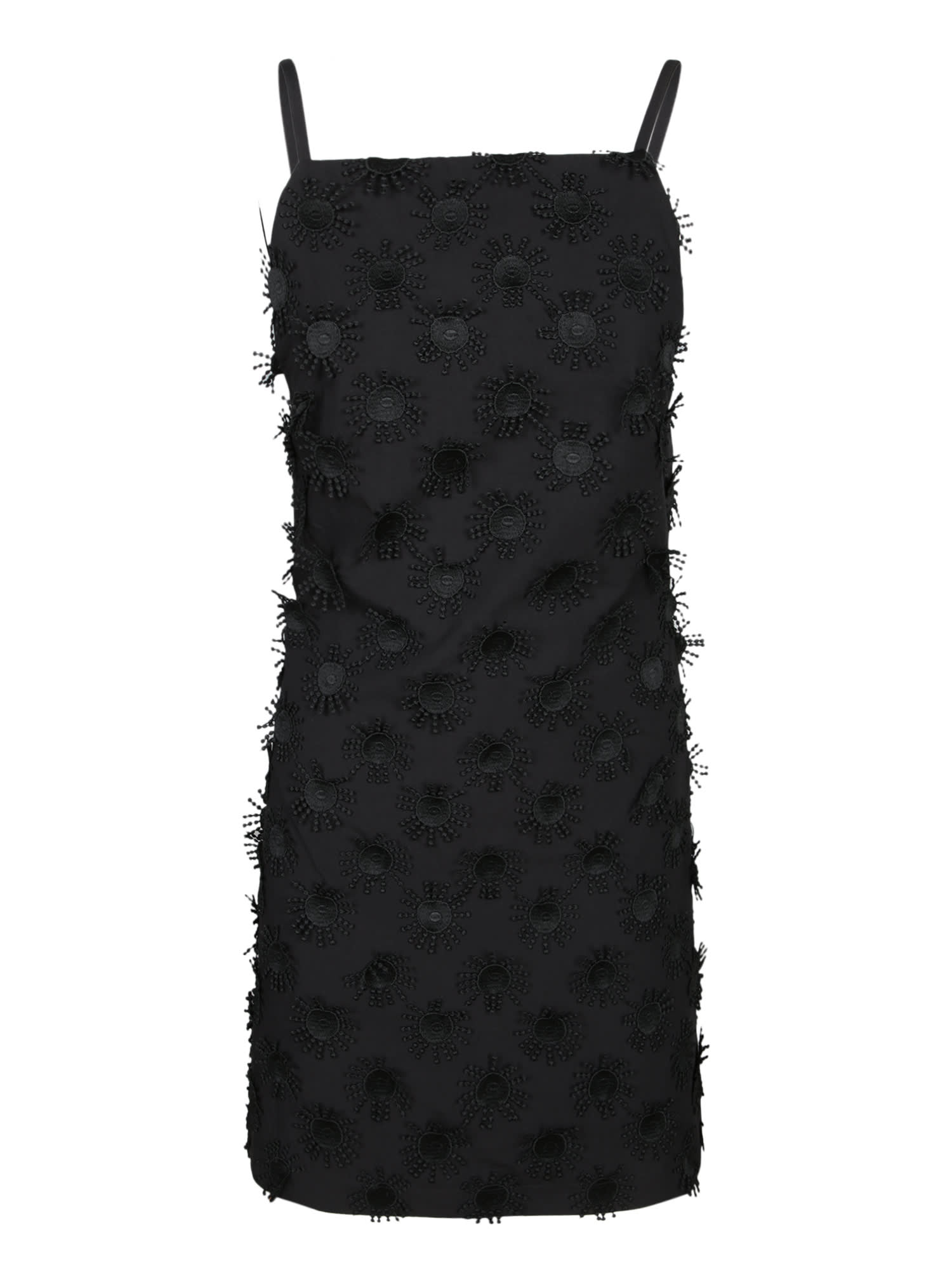 Msgm Short Black Dress With Pearl In Black