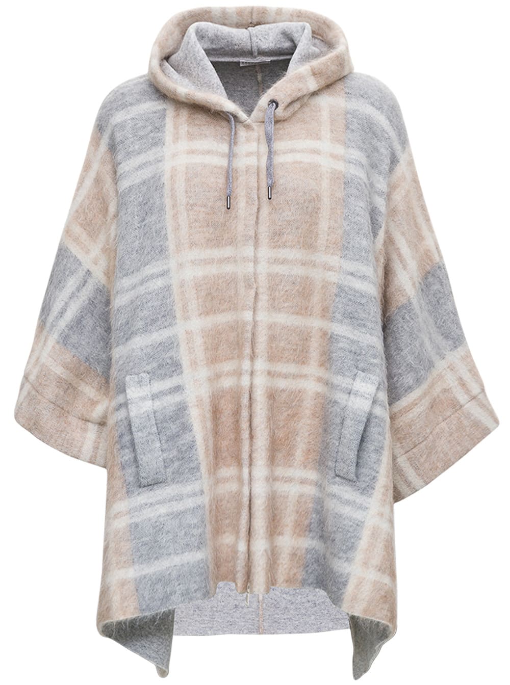Brunello Cucinelli Wool Blend Hooded Check Cape