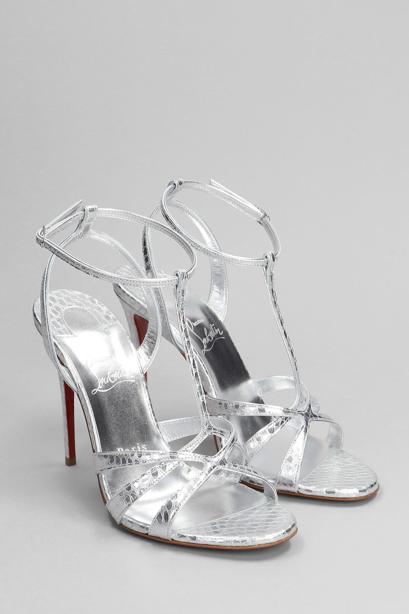 Shop Christian Louboutin Tangueva 100 Sandals In Silver Leather