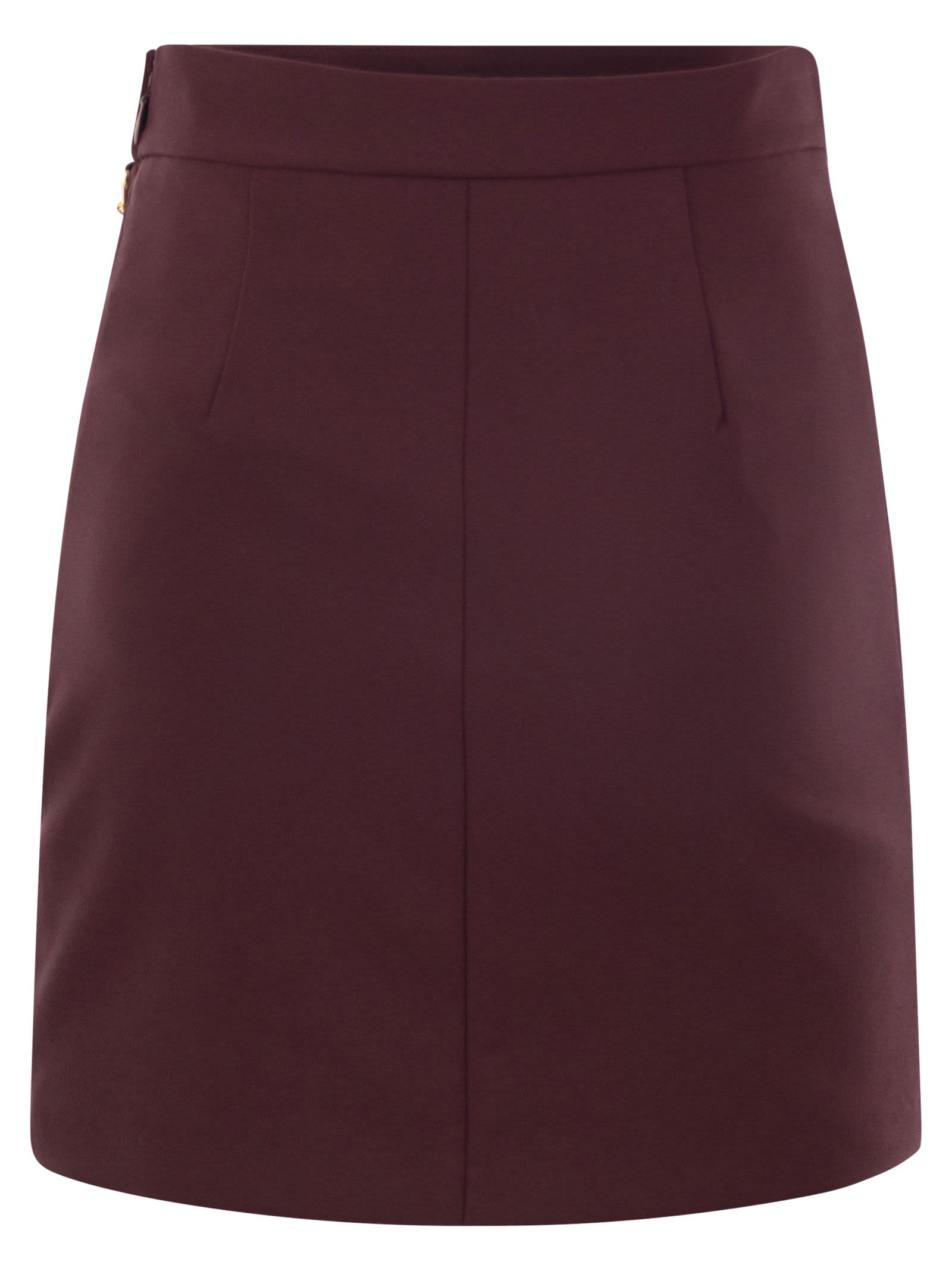 Shop Elisabetta Franchi Stretch Crepe Miniskirt With Belt In Bordeaux