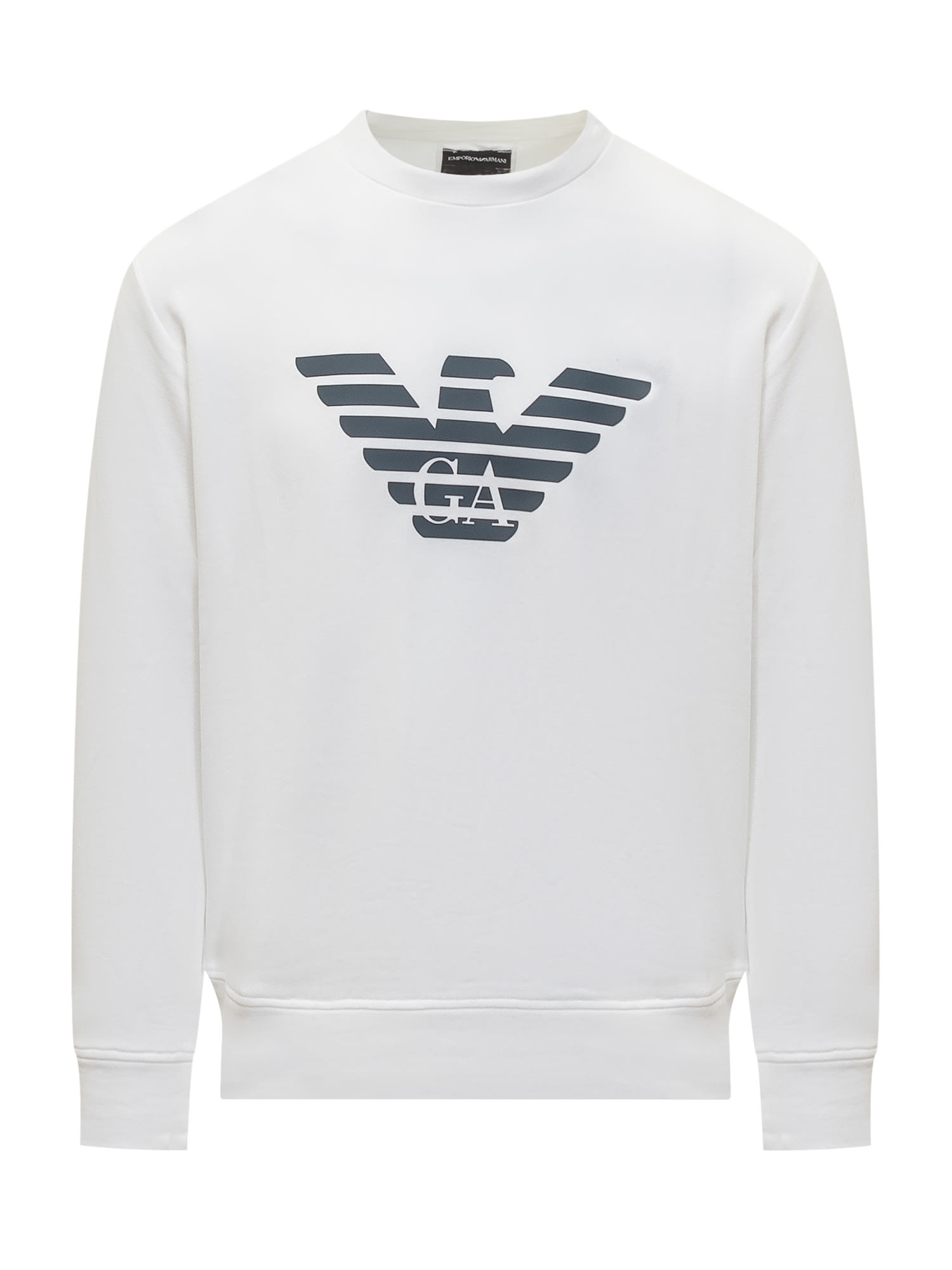 Emporio Armani Logo Print Long-sleeved Sweatshirt In White