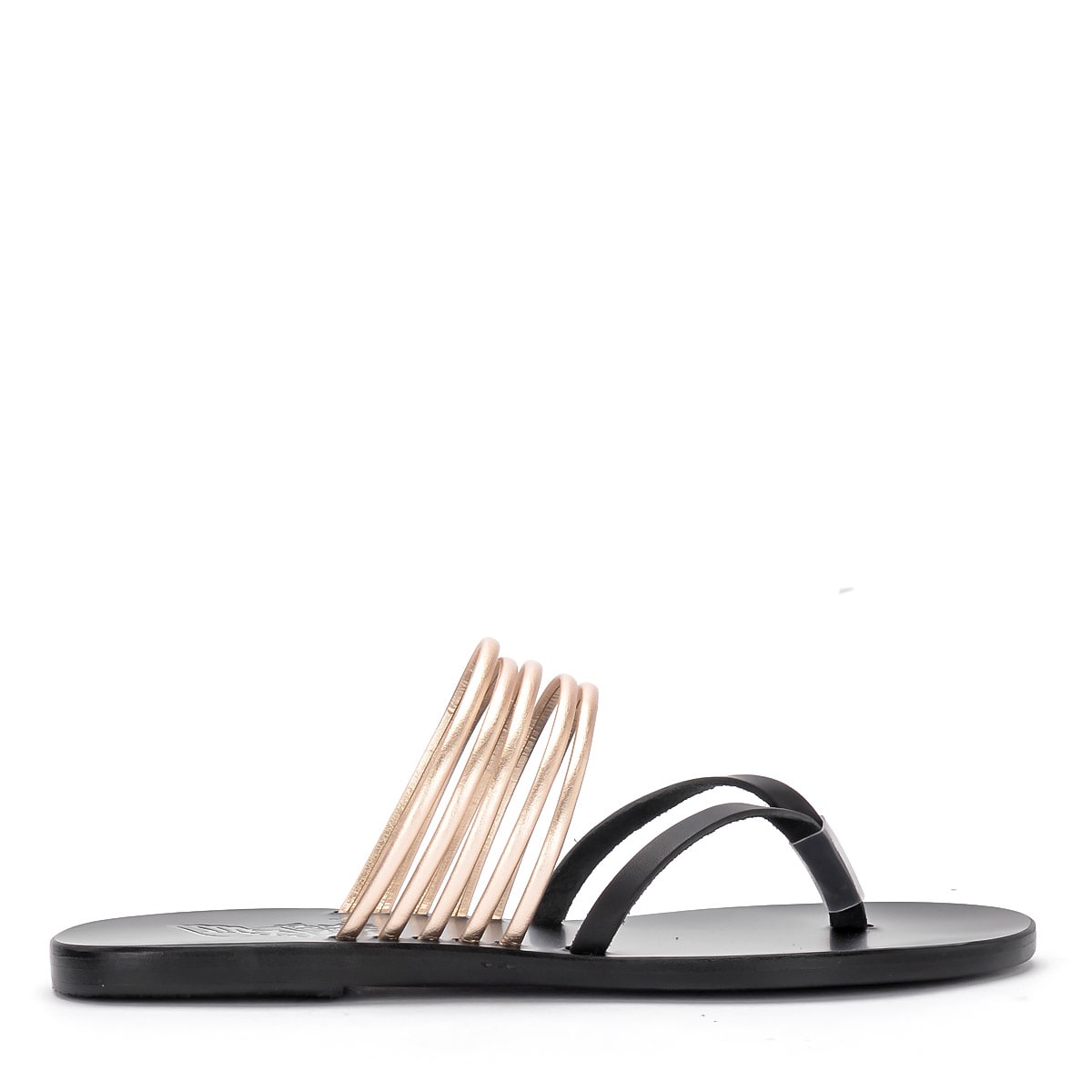 Ancient Greek Sandals Kilini Black And Platinum Metal Leather Slipper