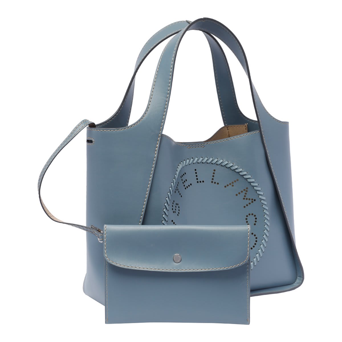 Shop Stella Mccartney Logo Perforated Top Handle Bag In Blue