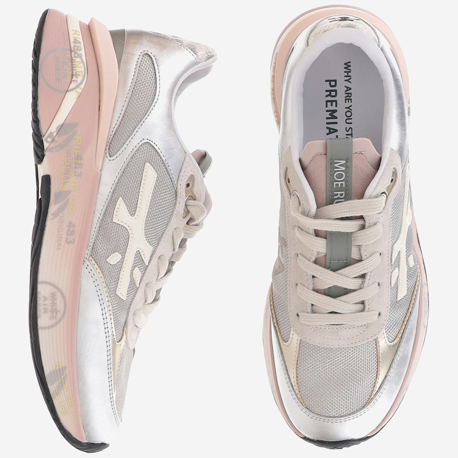 Premiata Chunky Multicolour Sneakers With Metallic And Leather Panels In Silver