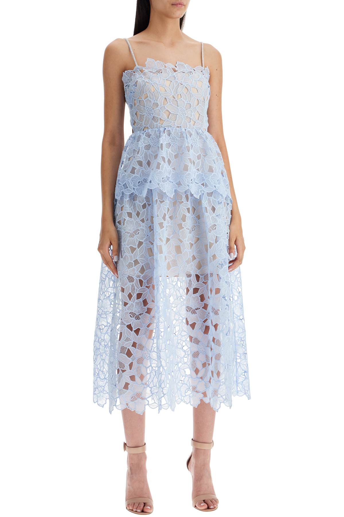 Shop Self-portrait Midi Organza Dress In In Blue (light Blue)