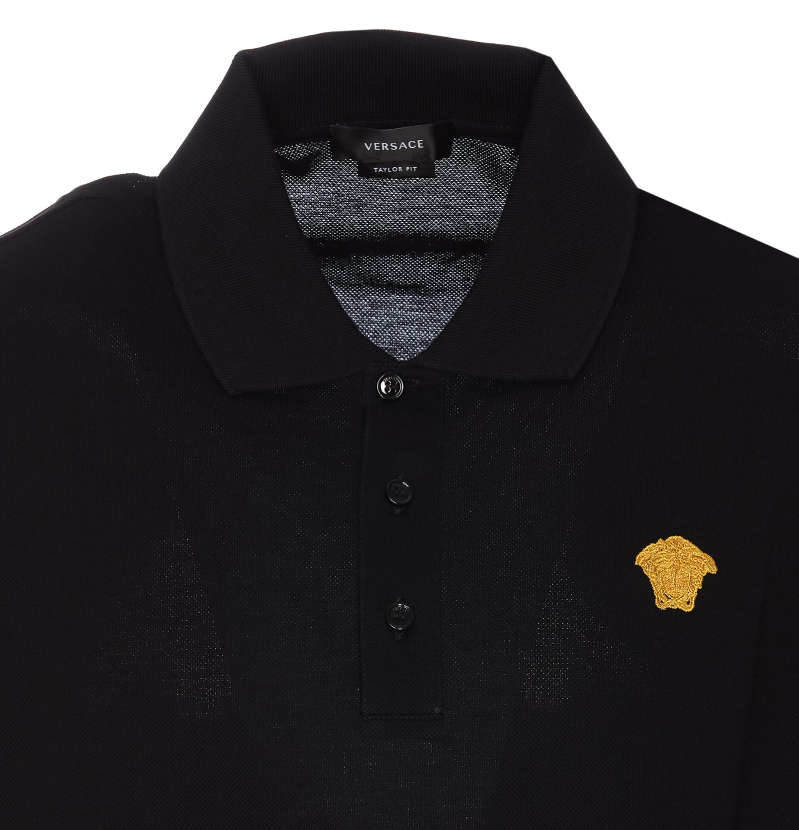 Shop Versace Medusa Embroidered Polo In Black