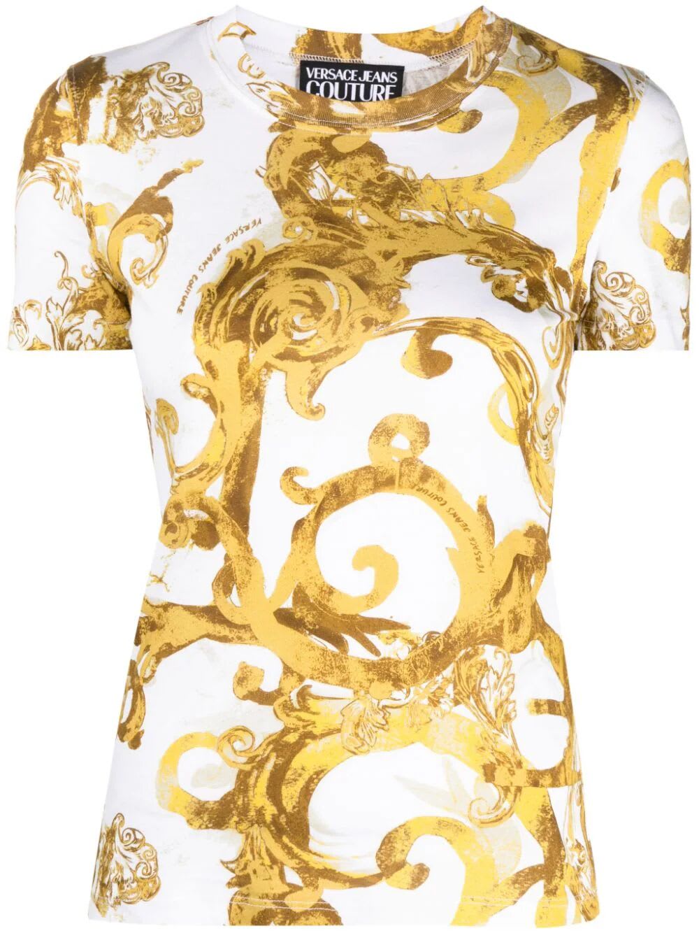 Shop Versace Jeans Couture Baroque Printing T-shirt In White Gold