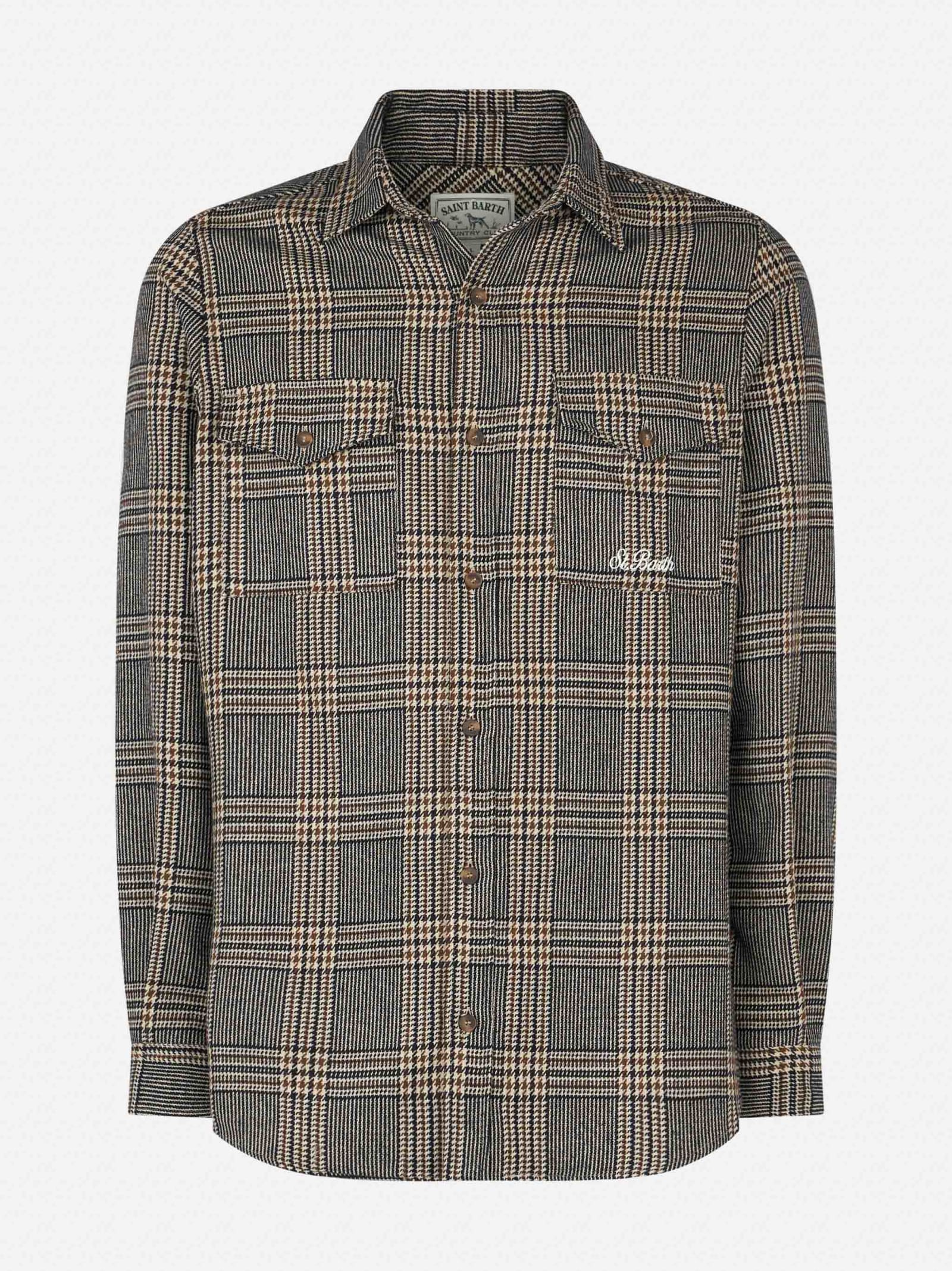 Mc2 Saint Barth Man Wooly Shirt With Prince Of Wales Pattern In Blue