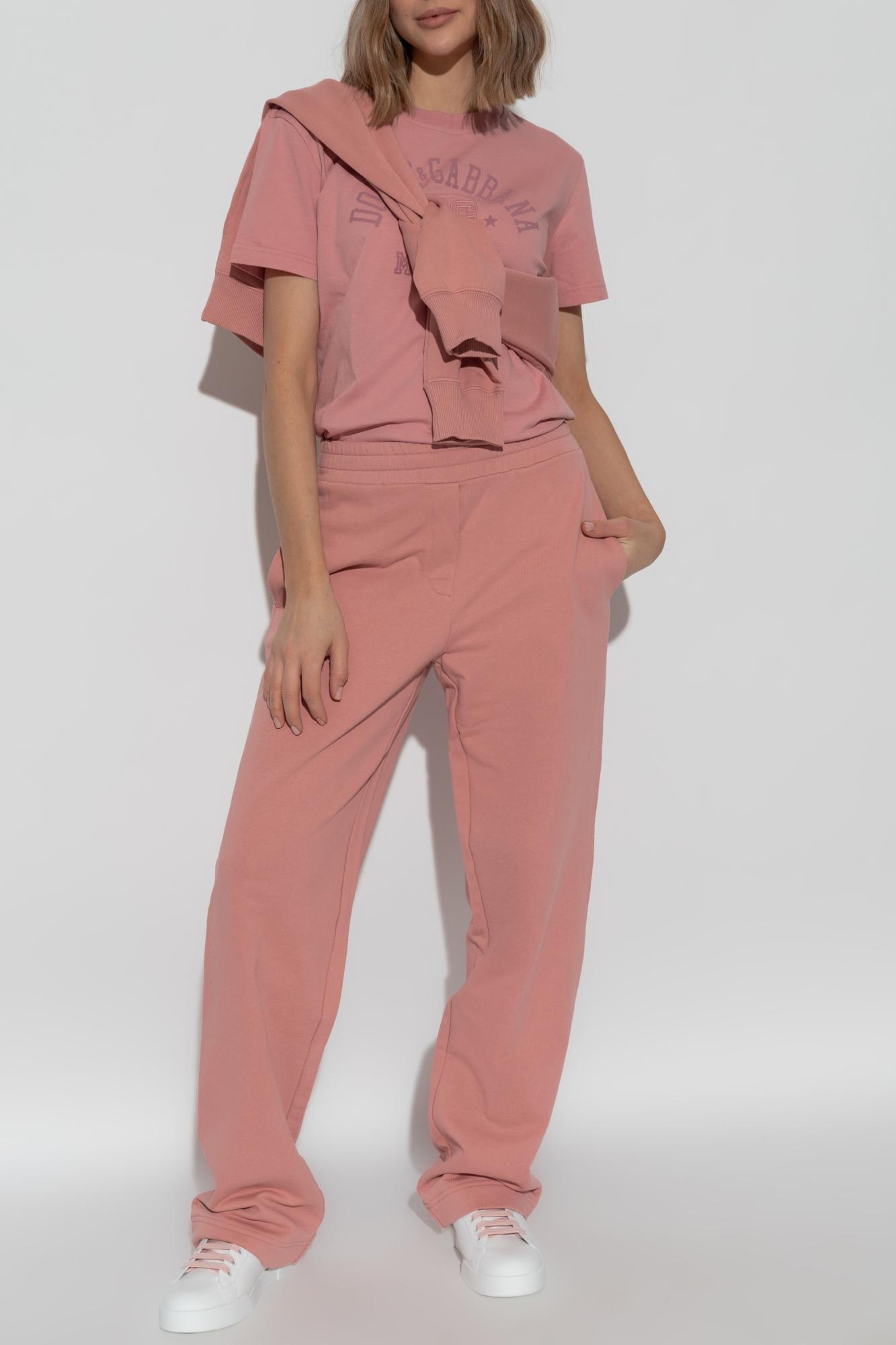 Dolce & Gabbana T-shirt With Logo In Rosa Polvere Chiaro