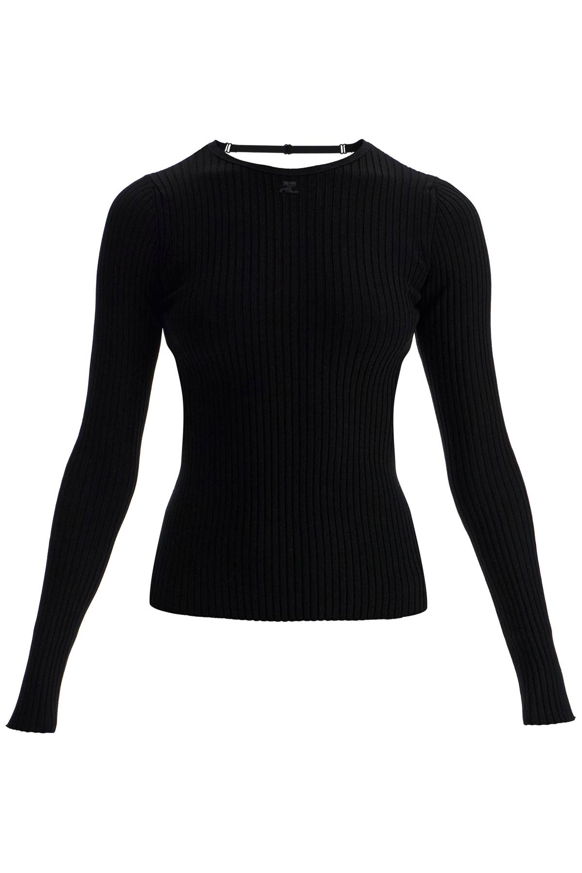 Courrèges Black Viscose And Polyester Sweater With Drop Neckline