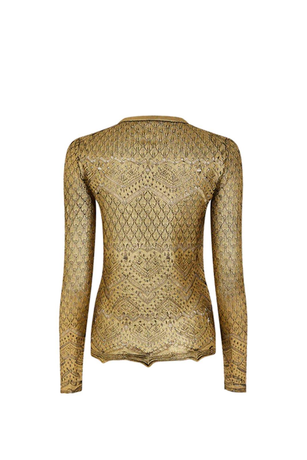 Shop Rabanne Metallic Knitted Long Sleeved Top In Oro