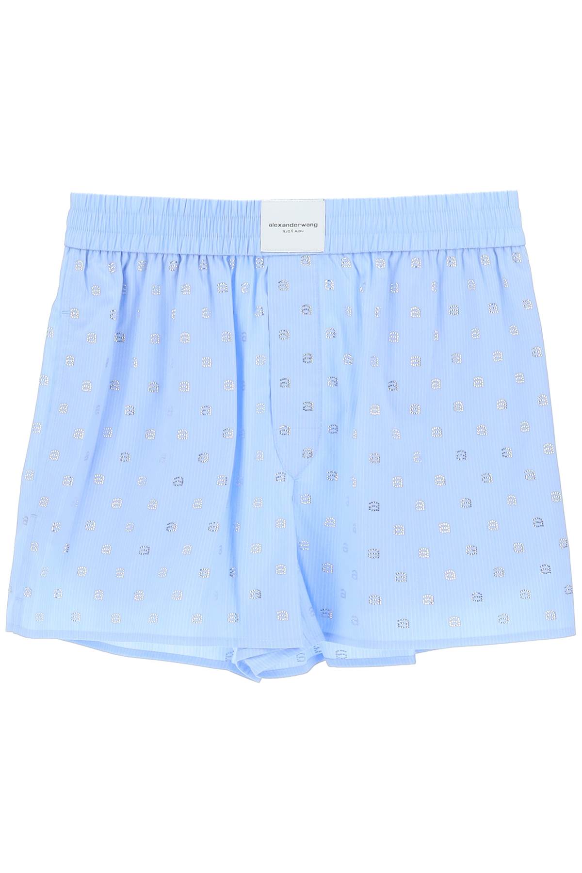 Shop Alexander Wang Boxer Shorts With Rhineston Monogram In Light Blue White (light Blue)